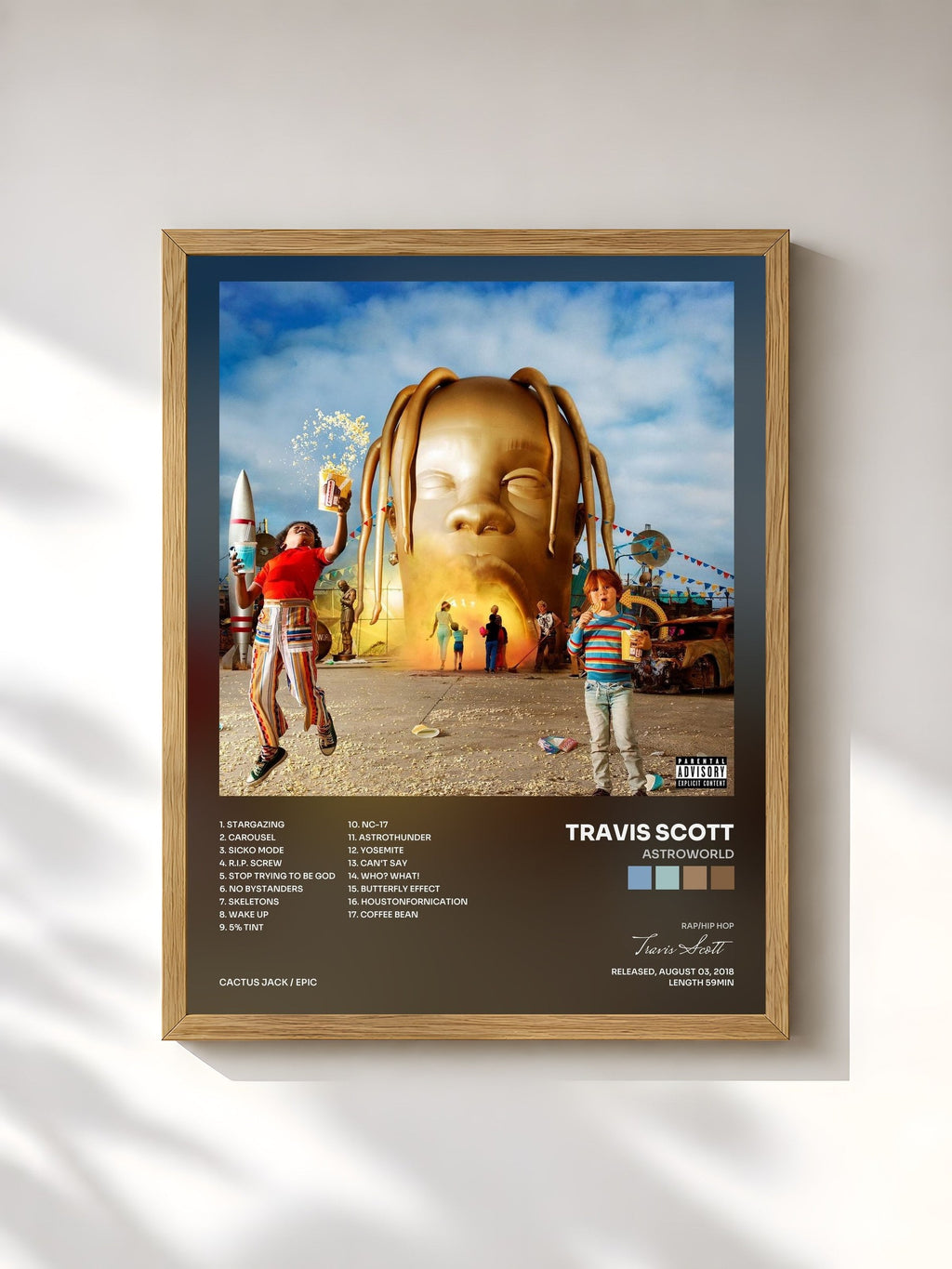 #bois Tableau de l'album ASTROWORLD de Travis Scott, cadre en bois brut, imprimé et encadré en France