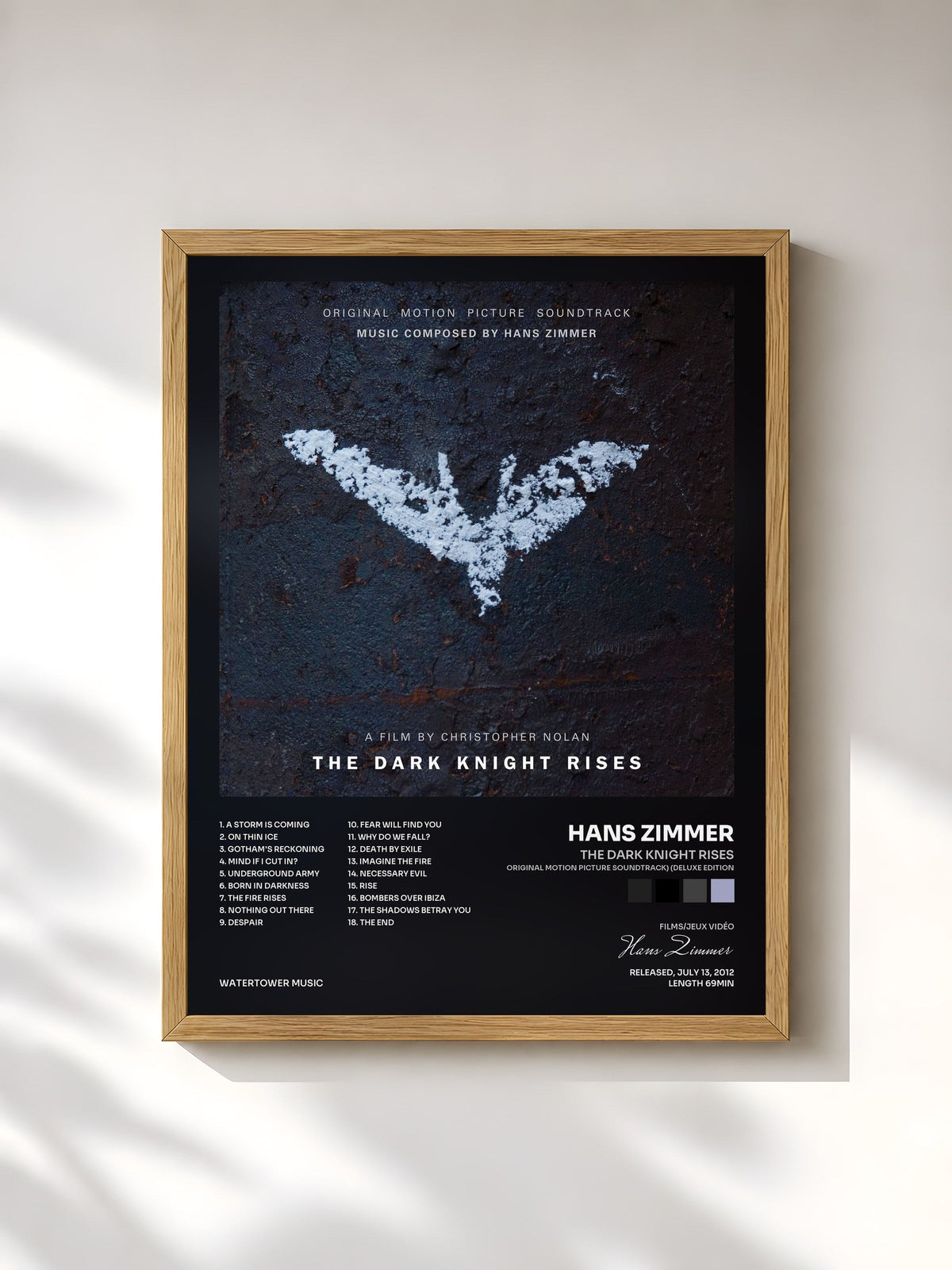#bois Tableau de l'album The Dark Knight Rises (Original Motion Picture Soundtrack) (Deluxe Edition) de Hans Zimmer, cadre en bois brut, imprimé et encadré en France