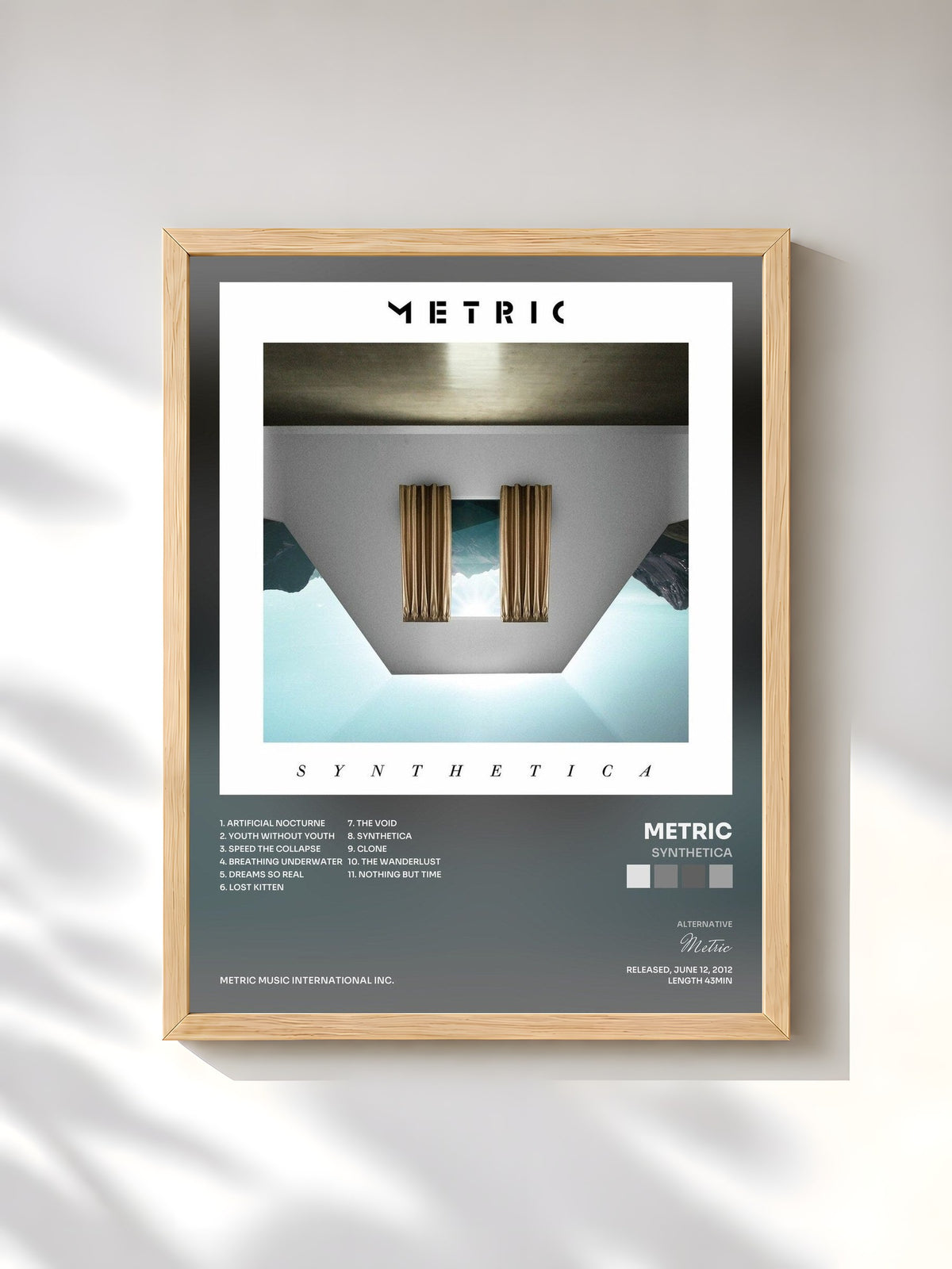 #bois Tableau de l'album Synthetica de Metric, cadre en bois brut, imprimé et encadré en France
