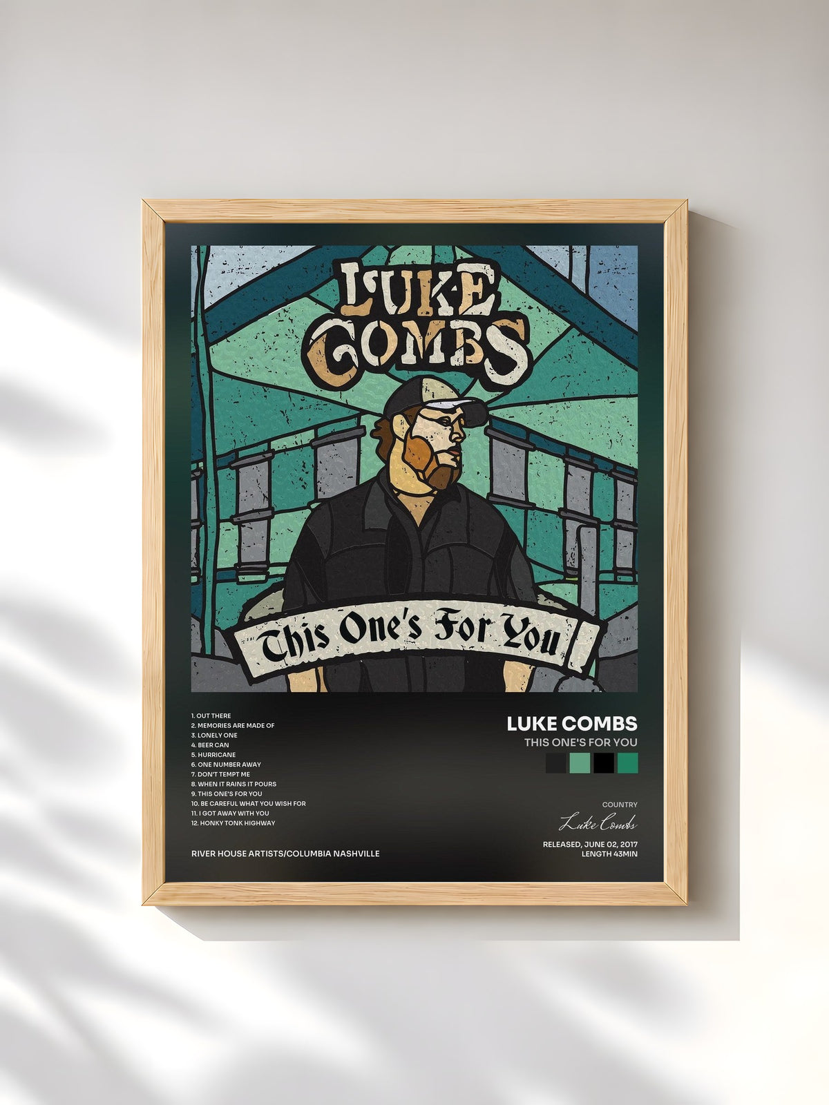 #bois Tableau de l'album This One's for You de Luke Combs, cadre en bois brut, imprimé et encadré en France