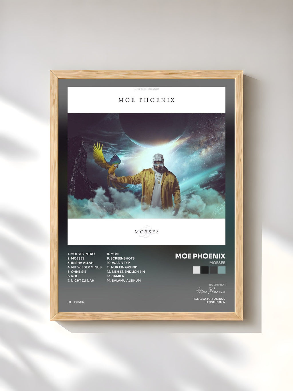 #bois Tableau de l'album MOESES de Moe Phoenix, cadre en bois brut, imprimé et encadré en France