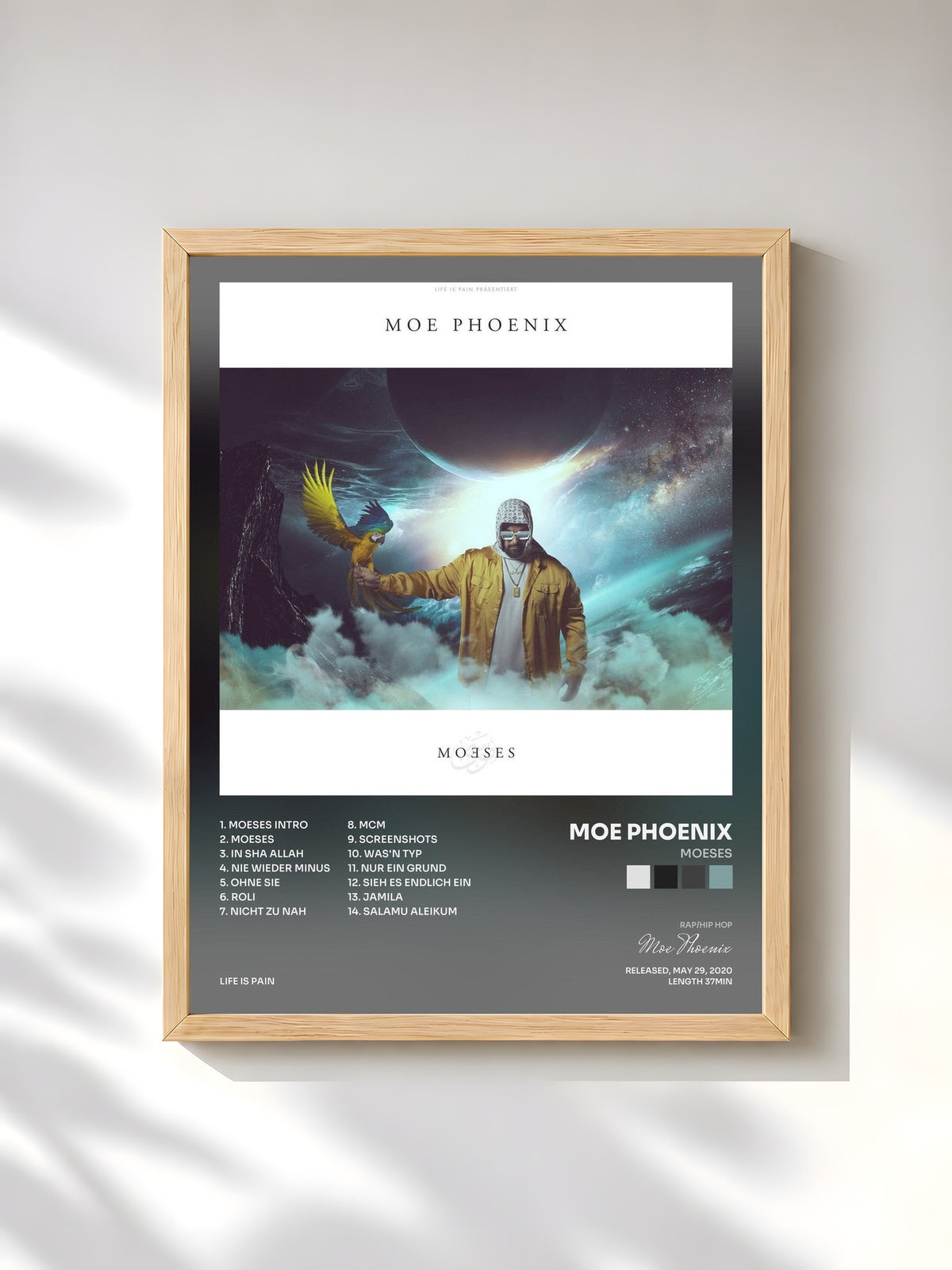 #bois Tableau de l'album MOESES de Moe Phoenix, cadre en bois brut, imprimé et encadré en France