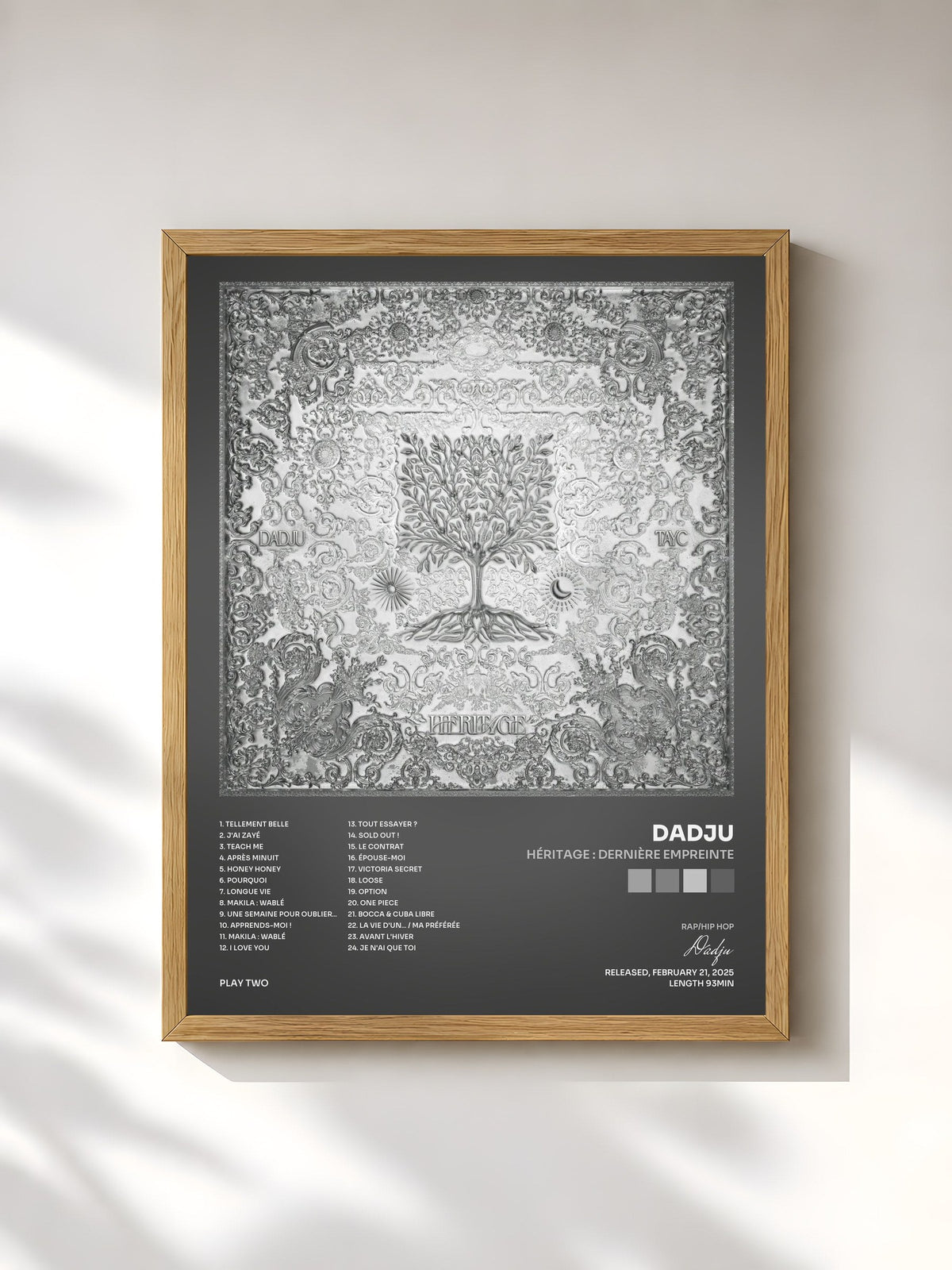 #bois Tableau de l'album HÉRITAGE : DERNIÈRE EMPREINTE de Dadju, cadre en bois brut, imprimé et encadré en France