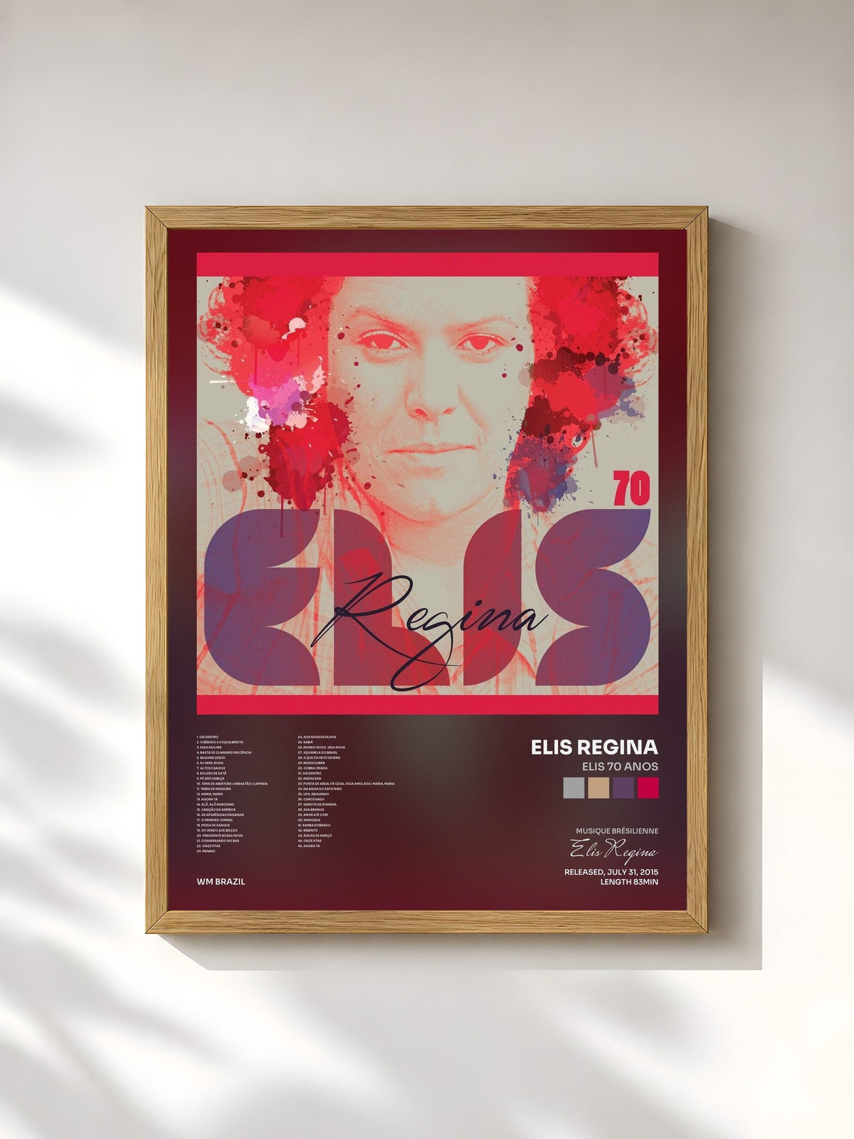 #bois Tableau de l'album Elis 70 Anos de Elis Regina, cadre en bois brut, imprimé et encadré en France