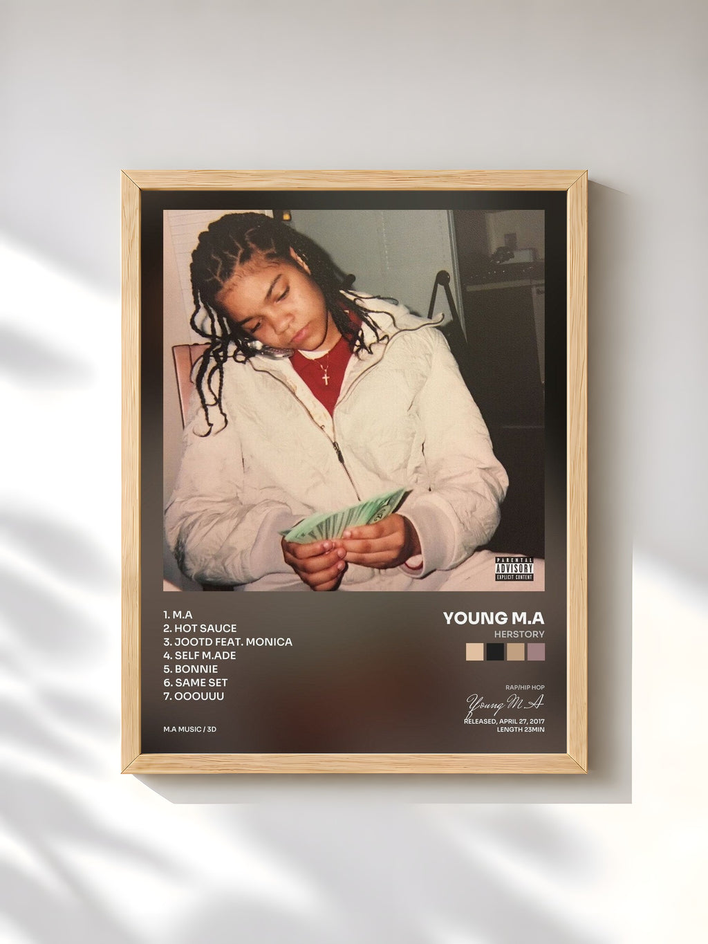 #bois Tableau de l'album Herstory de Young M.A, cadre en bois brut, imprimé et encadré en France