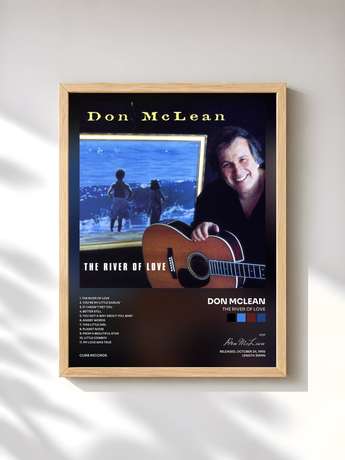 #bois Tableau de l'album The River Of Love de Don McLean, cadre en bois brut, imprimé et encadré en France