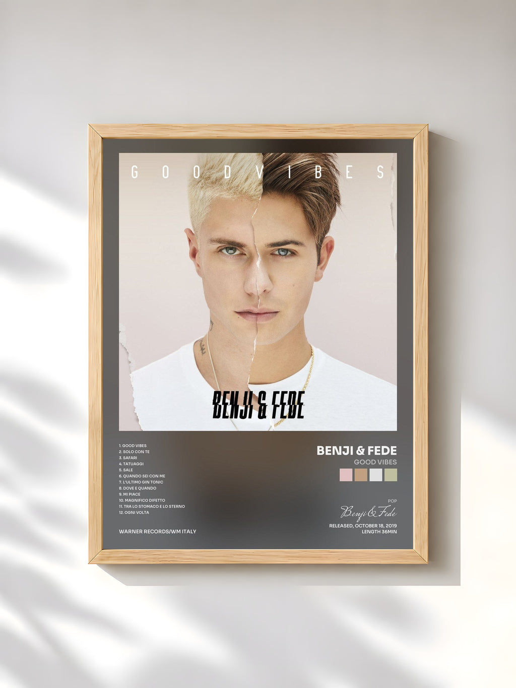 #bois Tableau de l'album Good Vibes de Benji & Fede, cadre en bois brut, imprimé et encadré en France