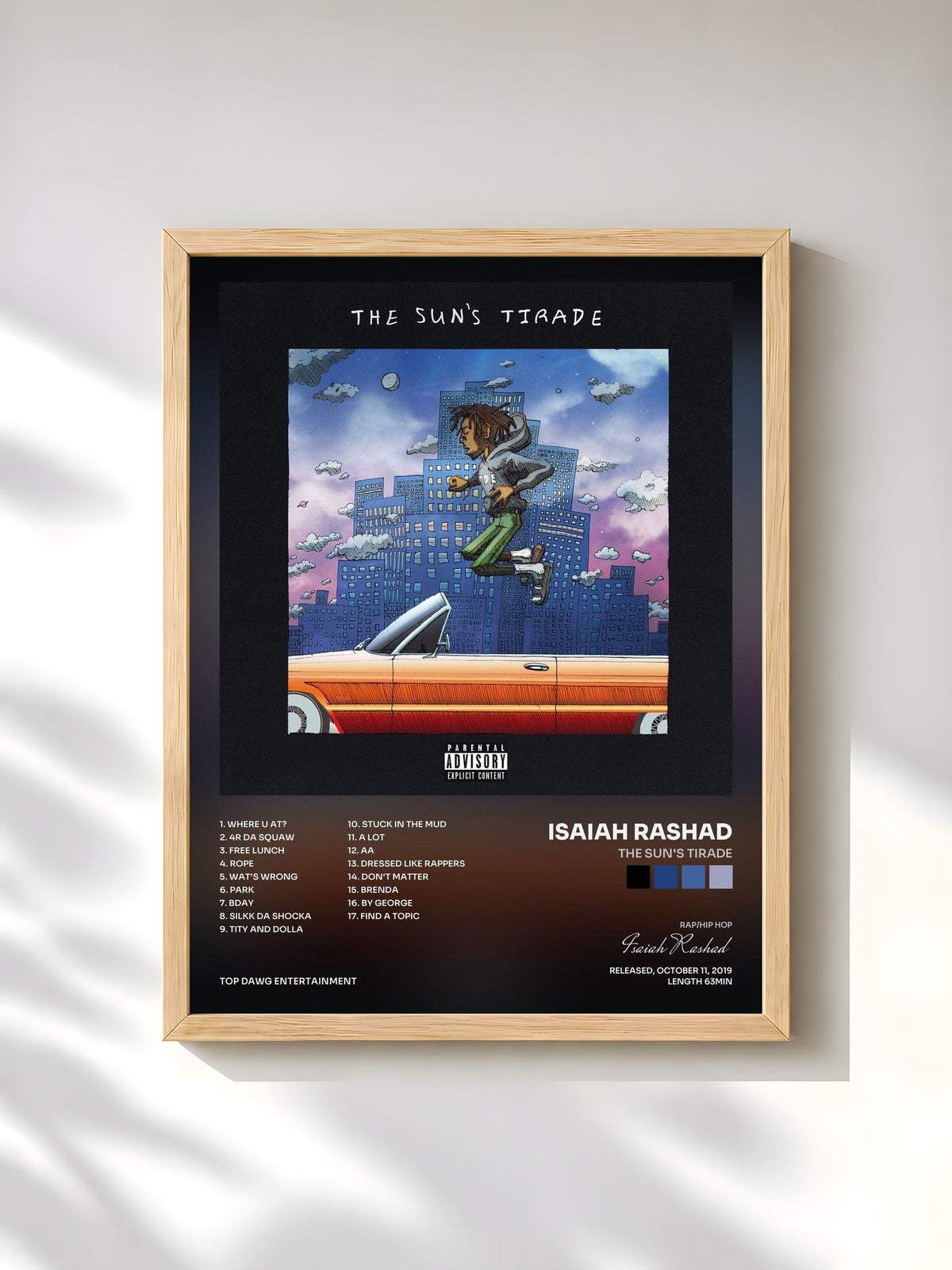 #bois Tableau de l'album The Sun's Tirade de Isaiah Rashad, cadre en bois brut, imprimé et encadré en France