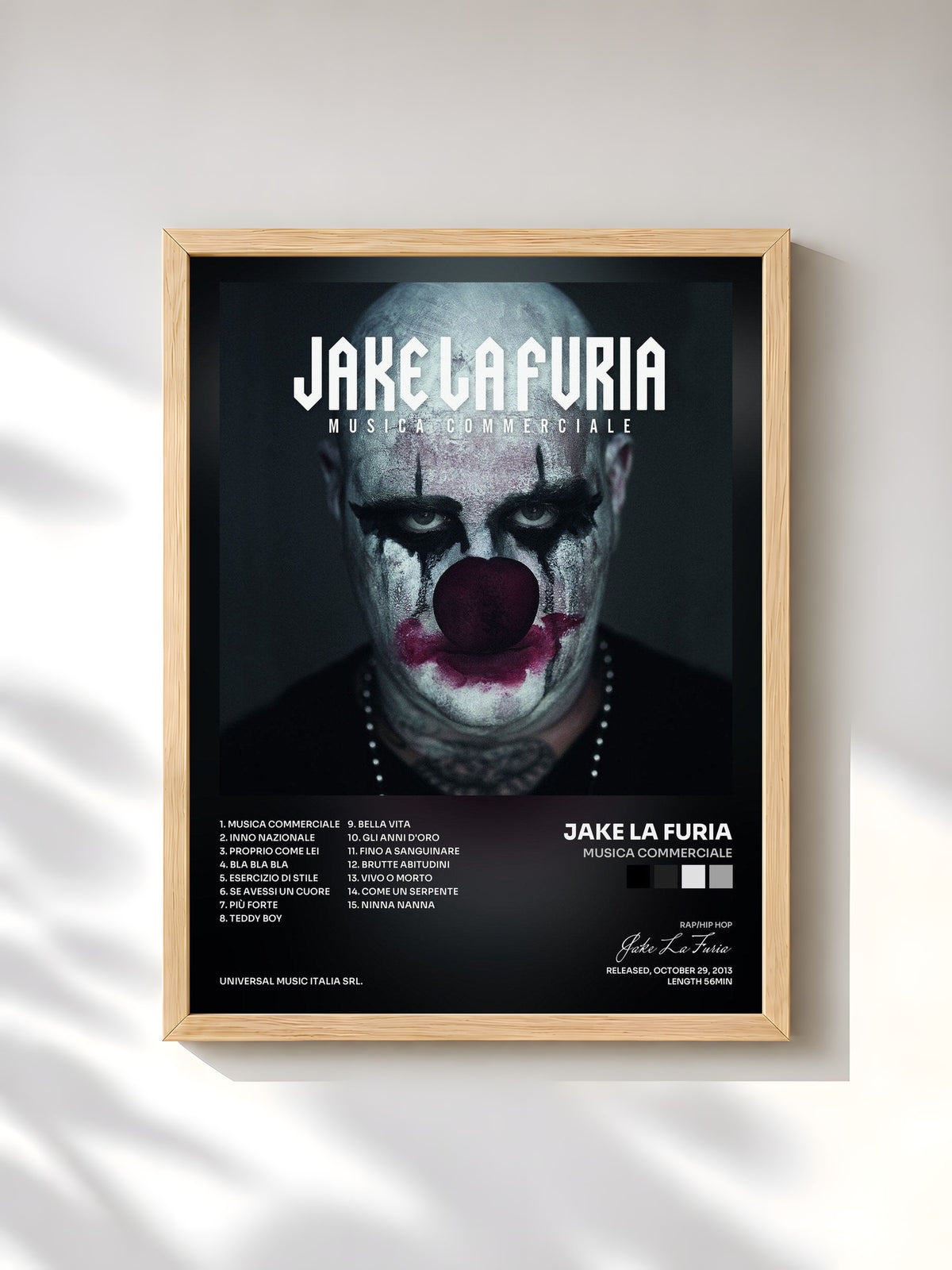 #bois Tableau de l'album Musica Commerciale de Jake La Furia, cadre en bois brut, imprimé et encadré en France