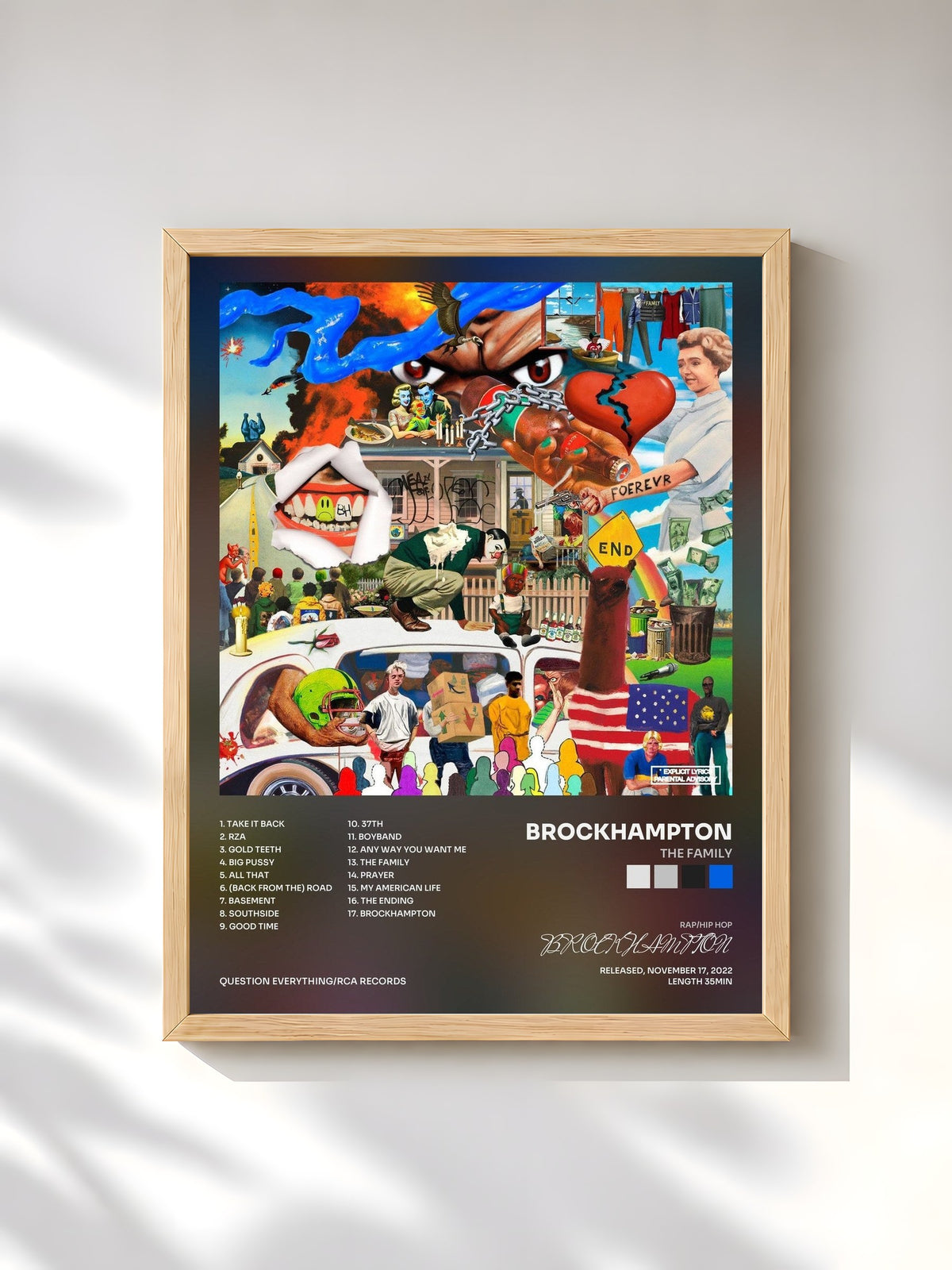 #bois Tableau de l'album The Family de BROCKHAMPTON, cadre en bois brut, imprimé et encadré en France