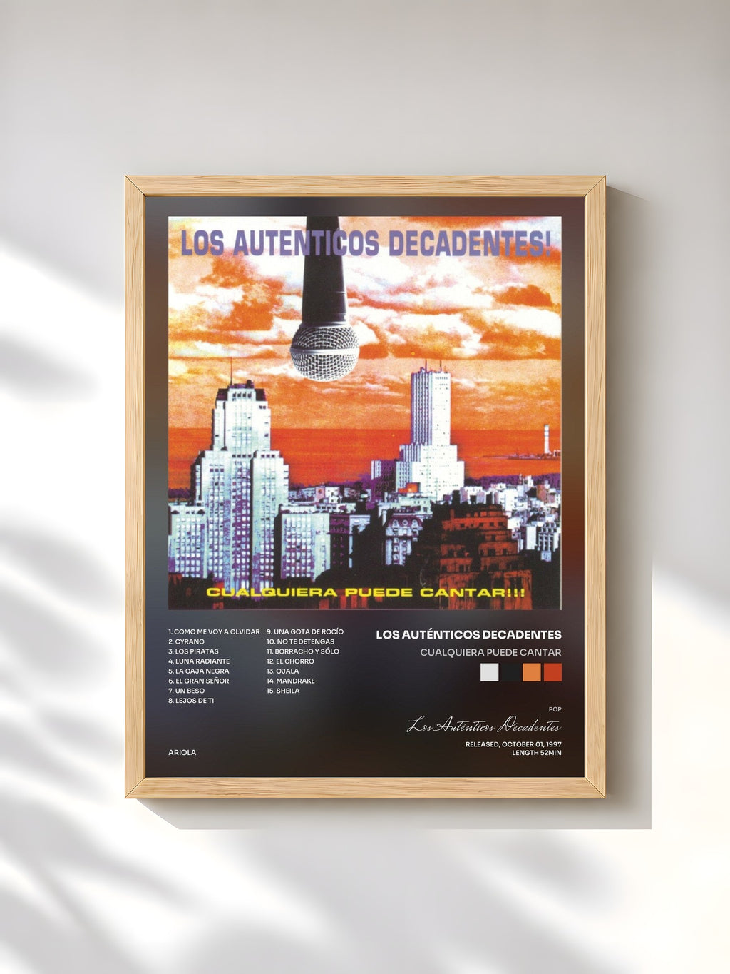 #bois Tableau de l'album Cualquiera Puede Cantar de Los Auténticos Decadentes, cadre en bois brut, imprimé et encadré en France