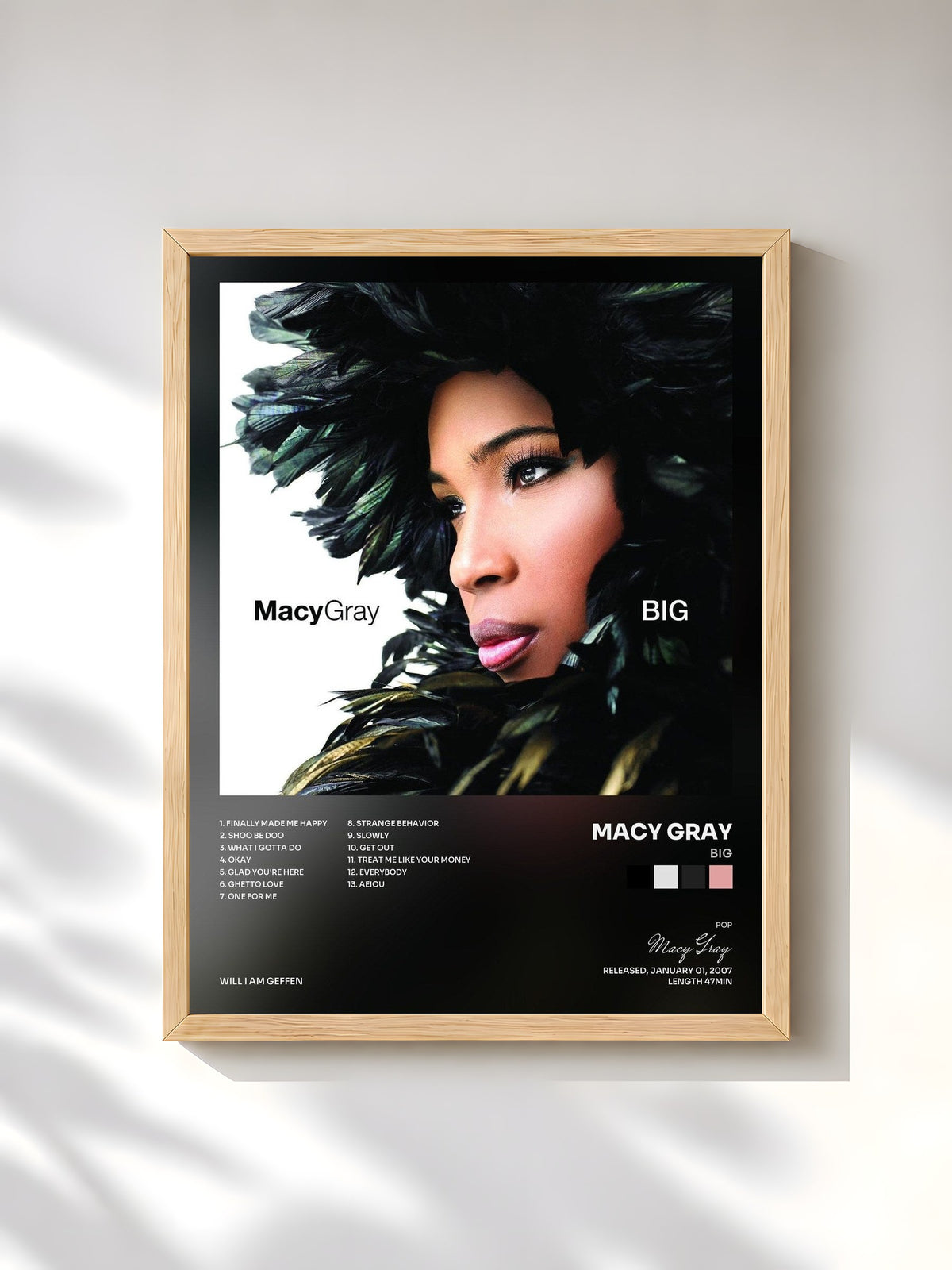 #bois Tableau de l'album Big de Macy Gray, cadre en bois brut, imprimé et encadré en France