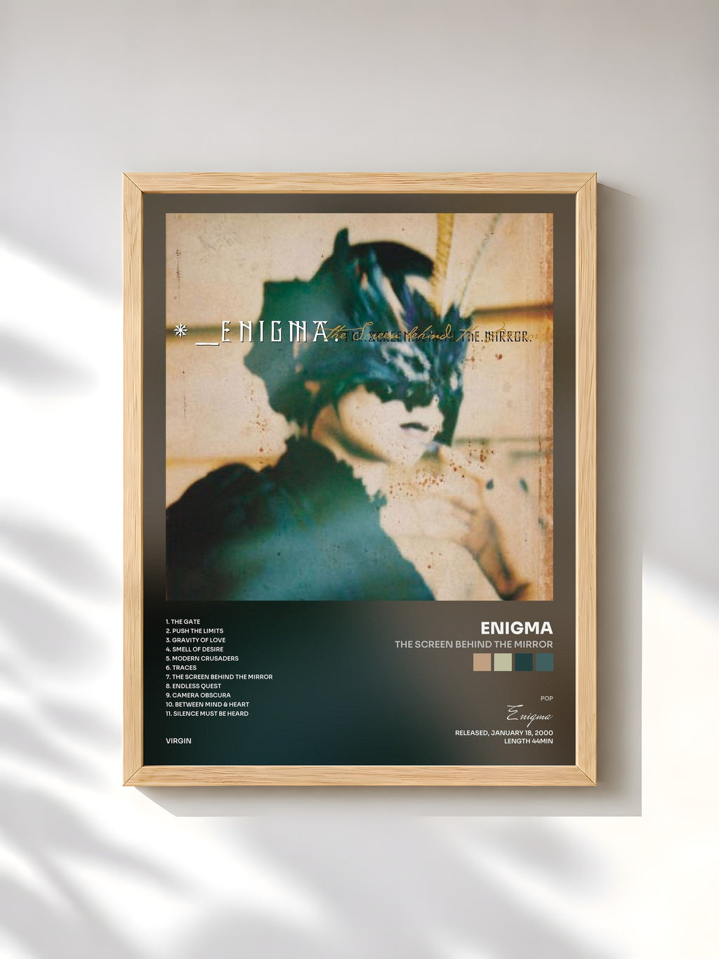 #bois Tableau de l'album The Screen Behind The Mirror de Enigma, cadre en bois brut, imprimé et encadré en France
