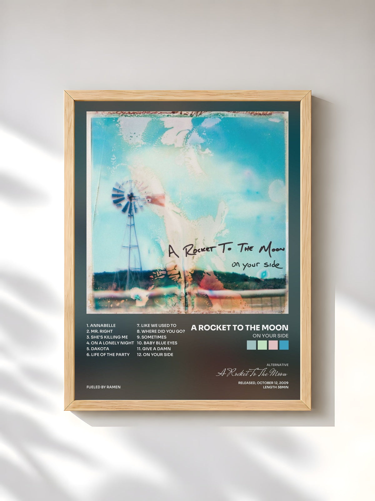 #bois Tableau de l'album On Your Side de A Rocket To The Moon, cadre en bois brut, imprimé et encadré en France