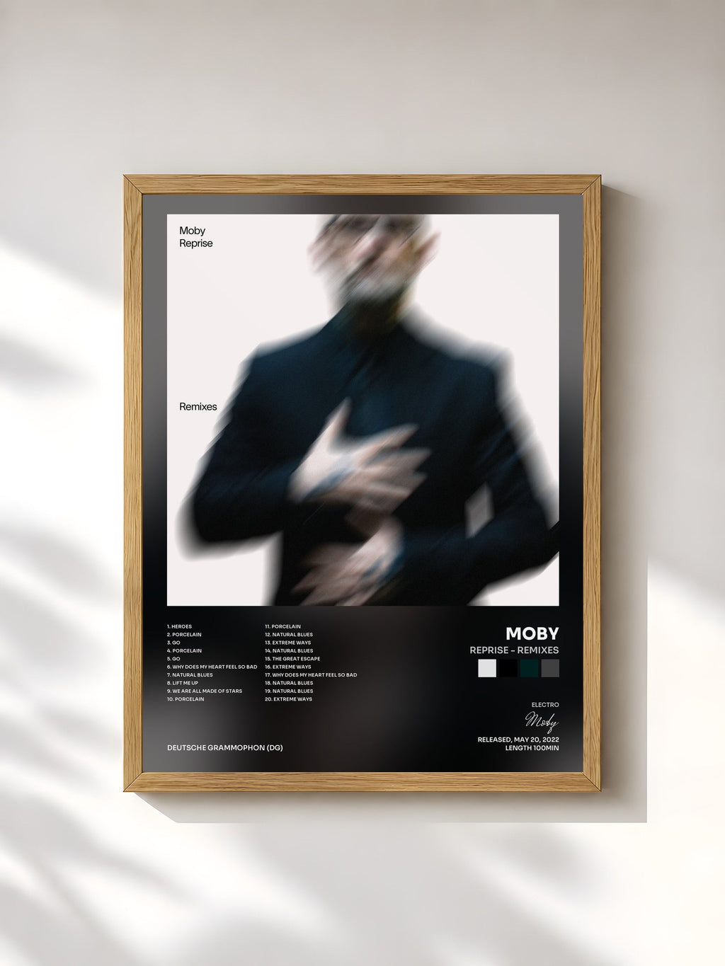#bois Tableau de l'album Reprise - Remixes de Moby, cadre en bois brut, imprimé et encadré en France