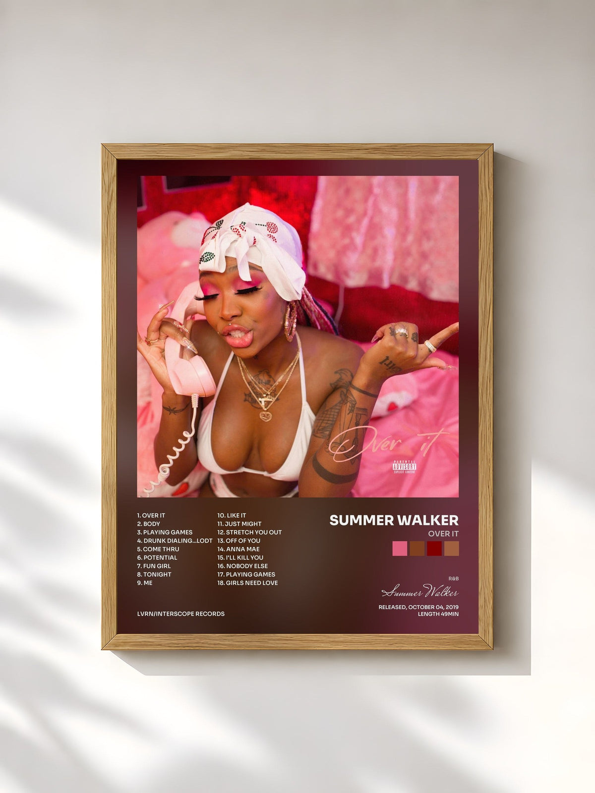 #bois Tableau de l'album Over It de Summer Walker, cadre en bois brut, imprimé et encadré en France