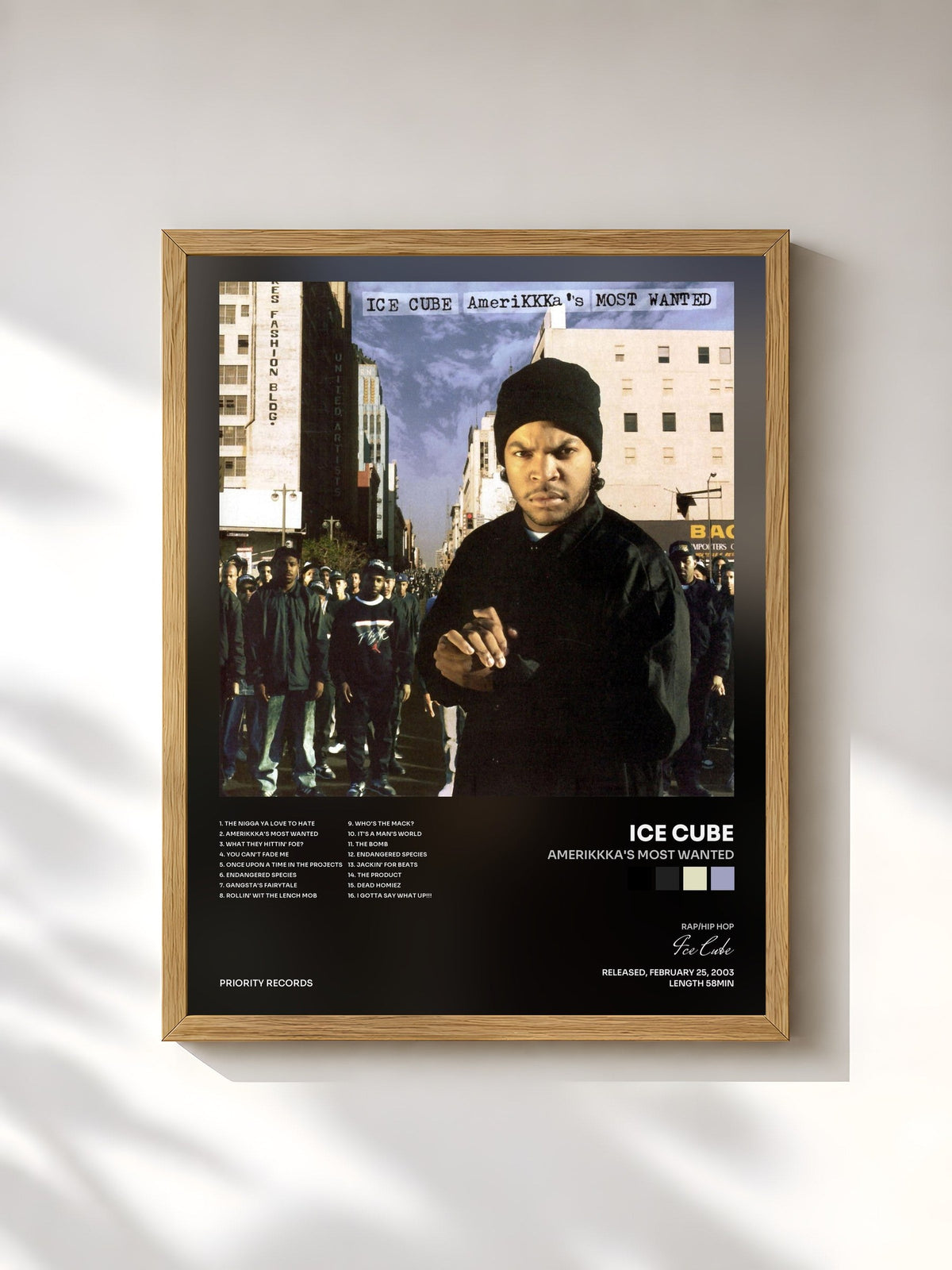 #bois Tableau de l'album AmeriKKKa's Most Wanted de Ice Cube, cadre en bois brut, imprimé et encadré en France