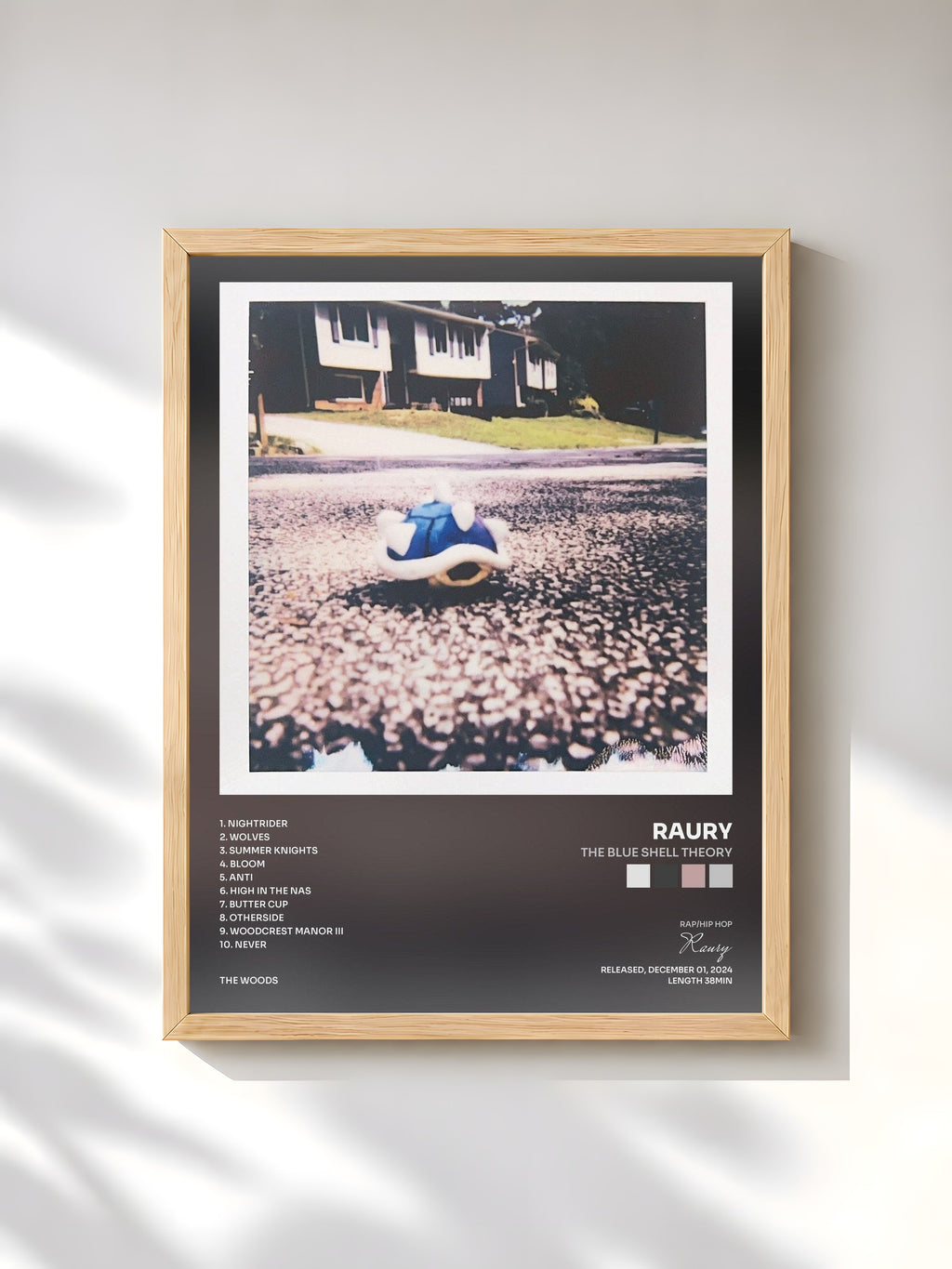 #bois Tableau de l'album The Blue Shell Theory de Raury, cadre en bois brut, imprimé et encadré en France