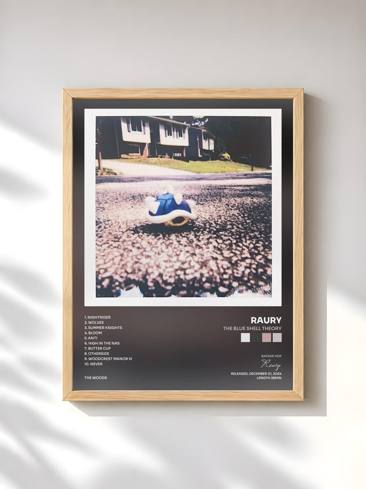 #bois Tableau de l'album The Blue Shell Theory de Raury, cadre en bois brut, imprimé et encadré en France