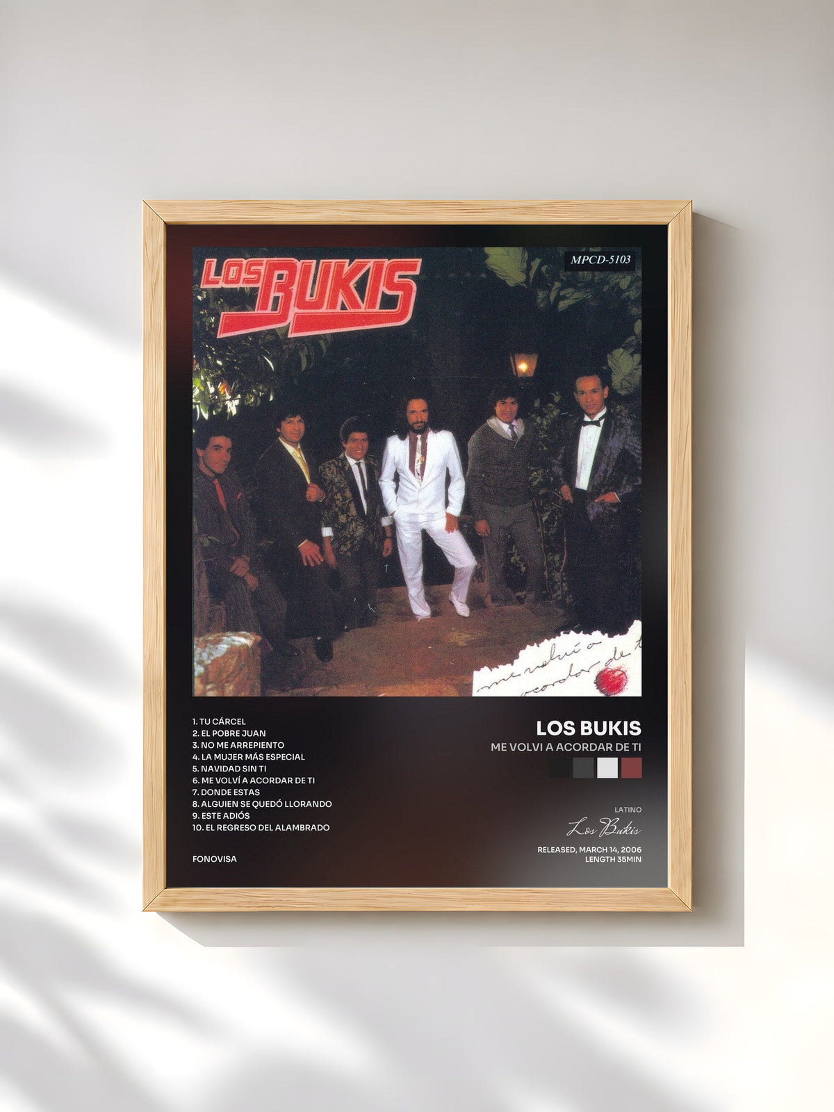 #bois Tableau de l'album Me Volvi A Acordar De Ti de Los Bukis, cadre en bois brut, imprimé et encadré en France