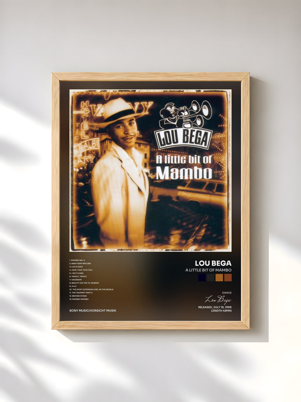 #bois Tableau de l'album A Little Bit of Mambo de Lou Bega, cadre en bois brut, imprimé et encadré en France