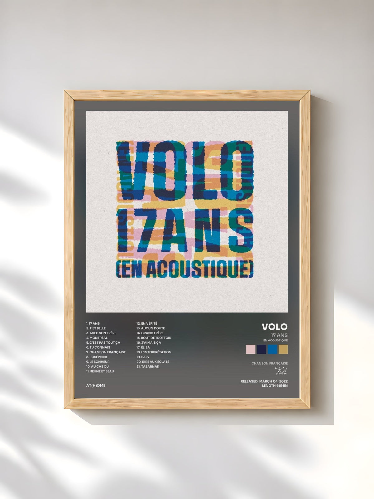 #bois Tableau de l'album 17 ans (en acoustique) de Volo, cadre en bois brut, imprimé et encadré en France