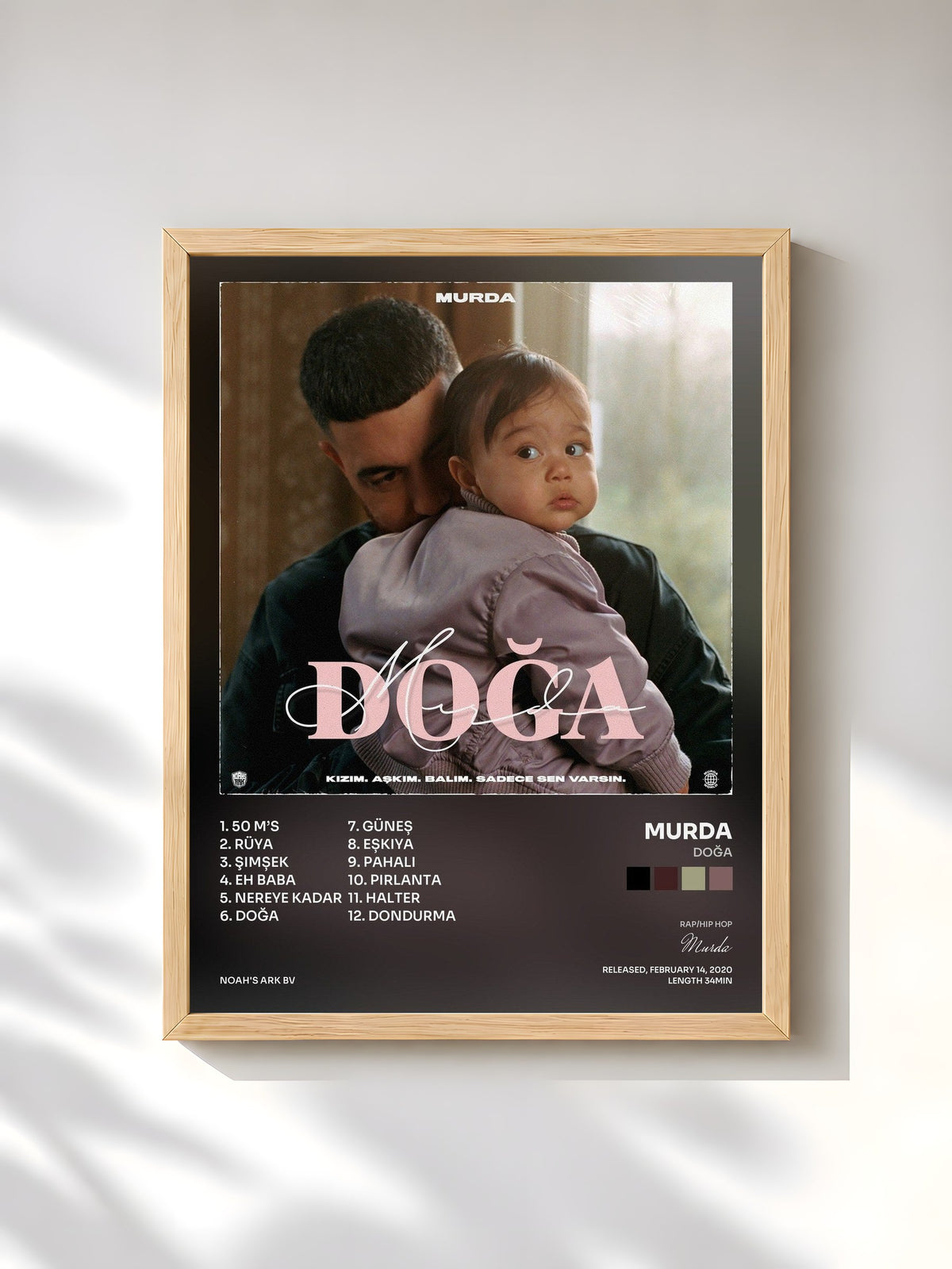 #bois Tableau de l'album DOĞA de Murda, cadre en bois brut, imprimé et encadré en France