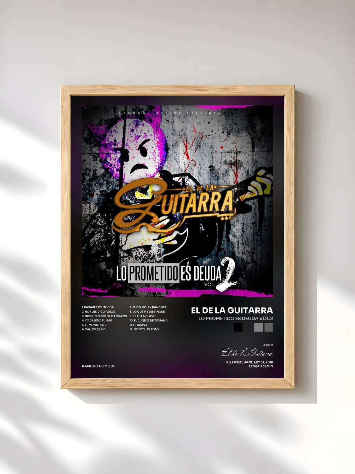 #bois Tableau de l'album Lo Prometido Es Deuda Vol.2 de El de La Guitarra, cadre en bois brut, imprimé et encadré en France