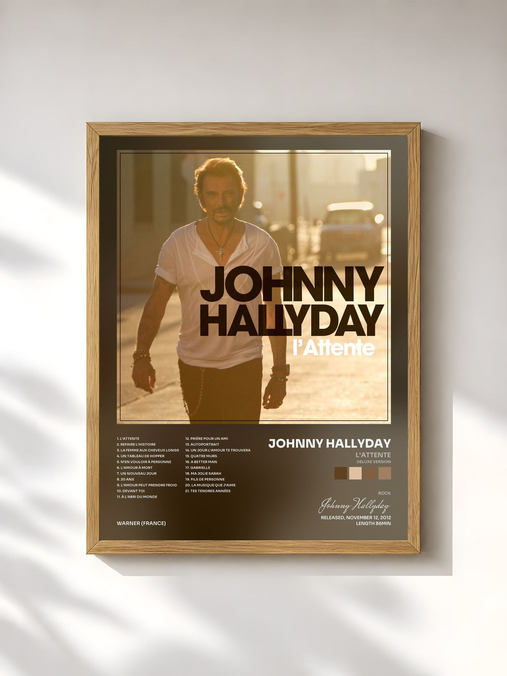 #bois Tableau de l'album L'attente (Deluxe Version) de Johnny Hallyday, cadre en bois brut, imprimé et encadré en France