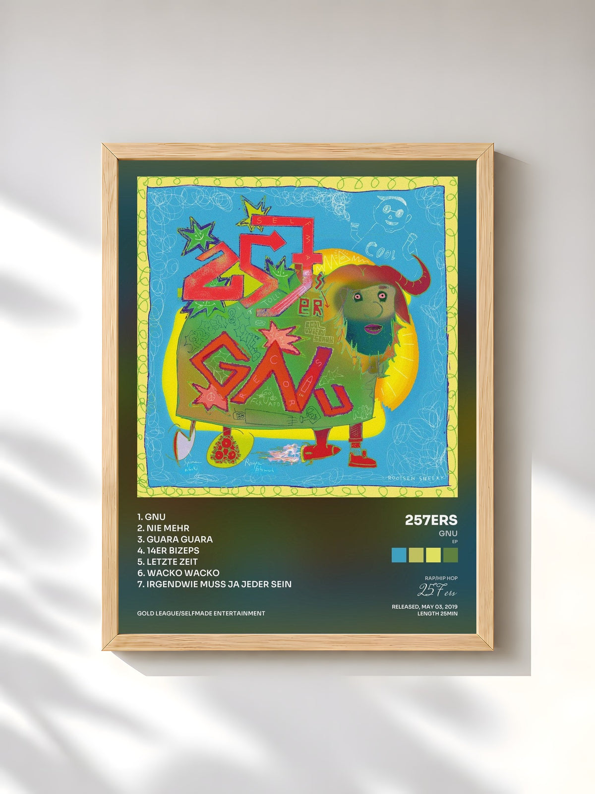 #bois Tableau de l'album Gnu (EP) de 257ers, cadre en bois brut, imprimé et encadré en France