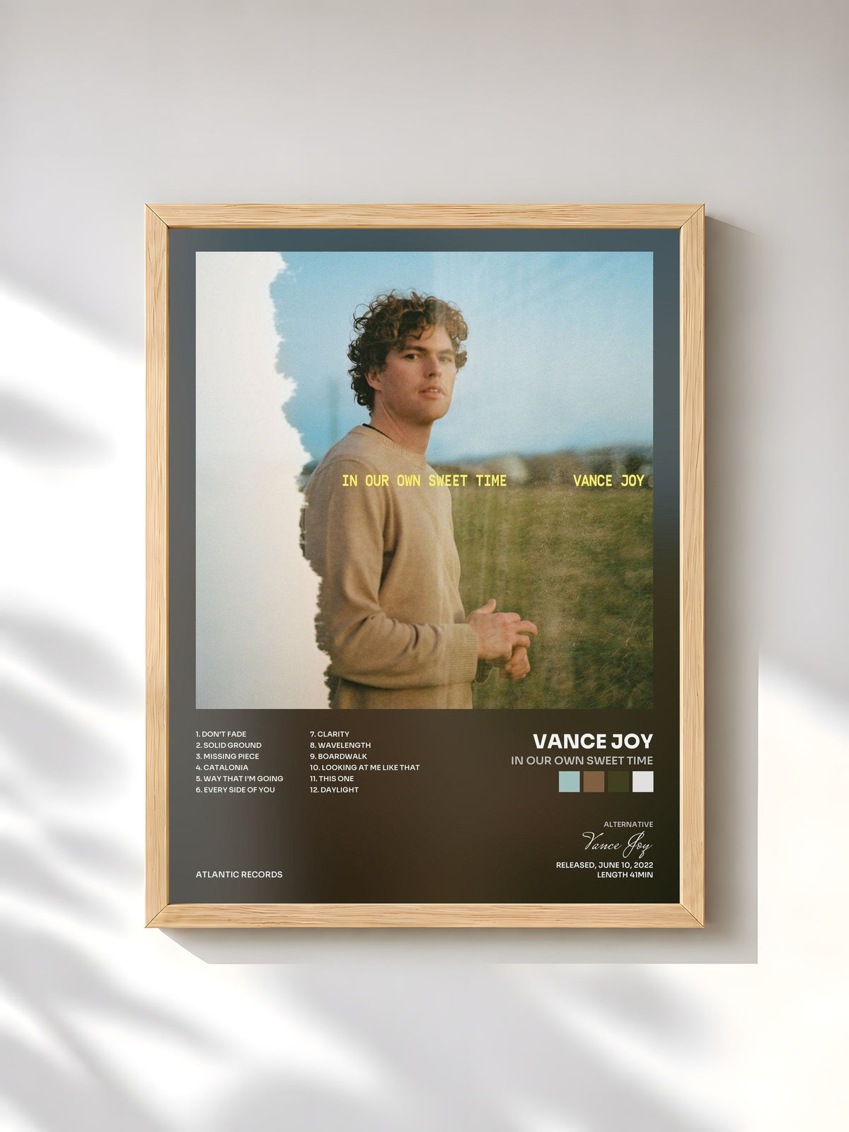 #bois Tableau de l'album In Our Own Sweet Time de Vance Joy, cadre en bois brut, imprimé et encadré en France