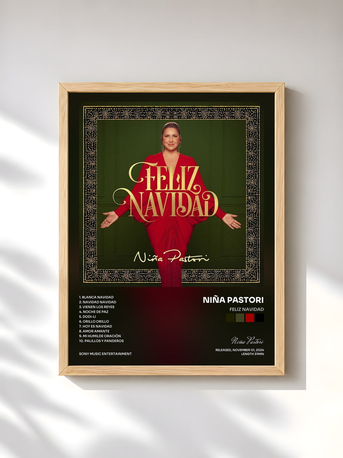 #bois Tableau de l'album Feliz Navidad de Niña Pastori, cadre en bois brut, imprimé et encadré en France