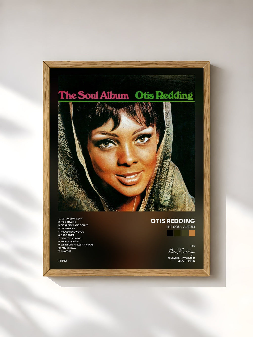 #bois Tableau de l'album The Soul Album de Otis Redding, cadre en bois brut, imprimé et encadré en France