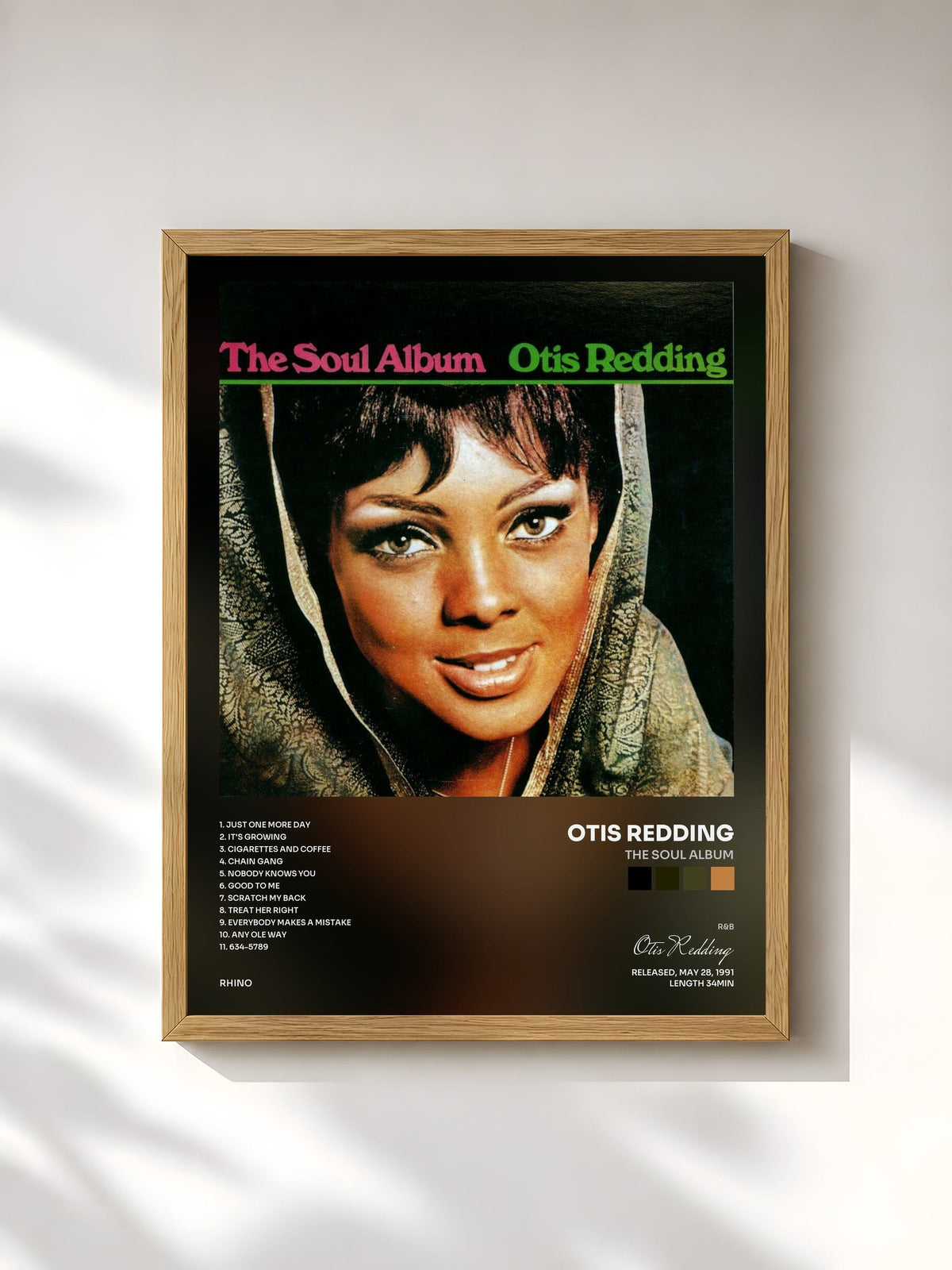 #bois Tableau de l'album The Soul Album de Otis Redding, cadre en bois brut, imprimé et encadré en France