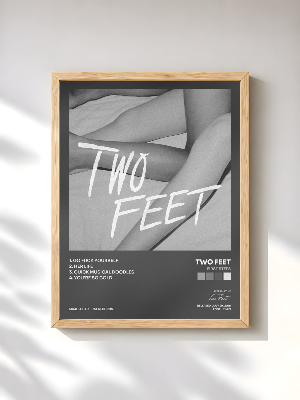 #bois Tableau de l'album First Steps de Two Feet, cadre en bois brut, imprimé et encadré en France