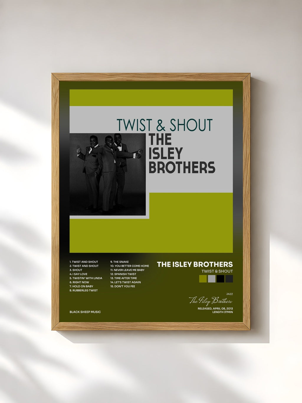 #bois Tableau de l'album Twist & Shout de The Isley Brothers, cadre en bois brut, imprimé et encadré en France