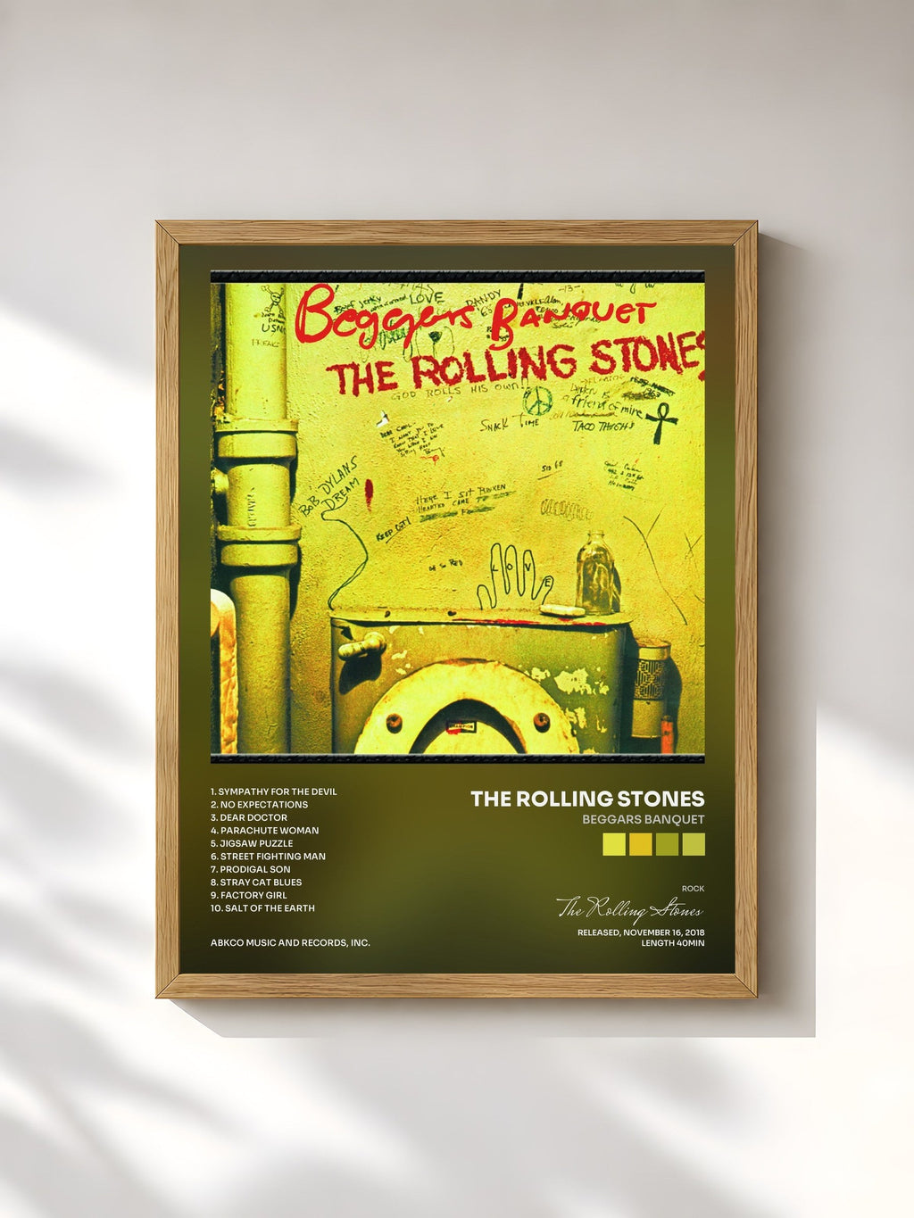 #bois Tableau de l'album Beggars Banquet de The Rolling Stones, cadre en bois brut, imprimé et encadré en France