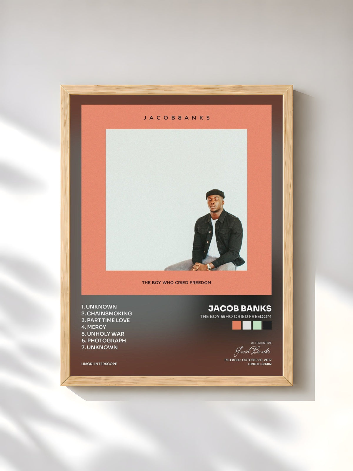 #bois Tableau de l'album The Boy Who Cried Freedom de Jacob Banks, cadre en bois brut, imprimé et encadré en France