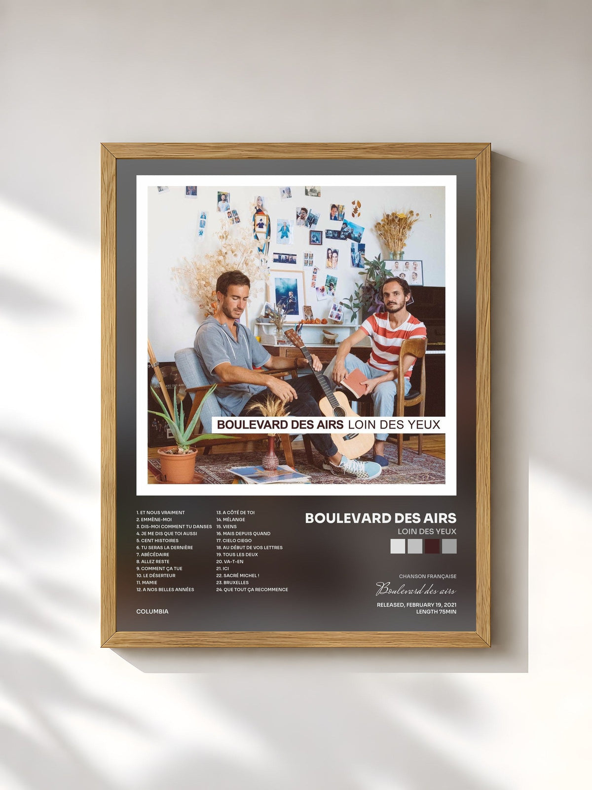 #bois Tableau de l'album Loin des yeux de Boulevard des airs, cadre en bois brut, imprimé et encadré en France