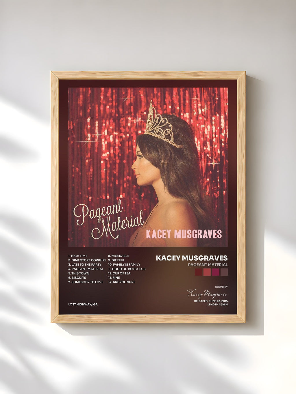 #bois Tableau de l'album Pageant Material de Kacey Musgraves, cadre en bois brut, imprimé et encadré en France