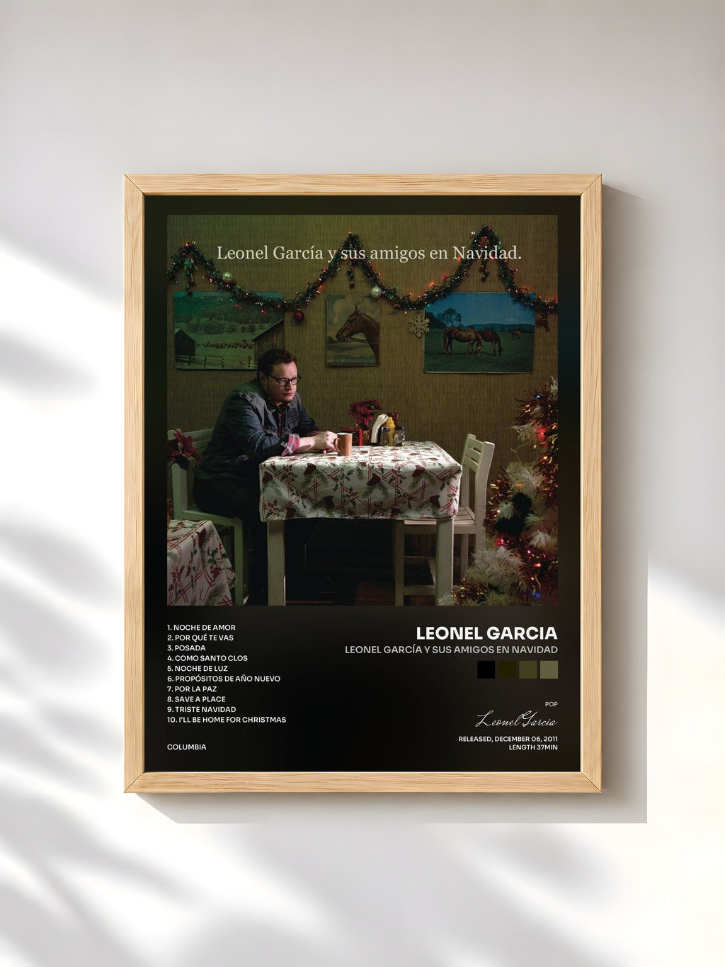 #bois Tableau de l'album Leonel García y sus Amigos en Navidad de Leonel Garcia, cadre en bois brut, imprimé et encadré en France