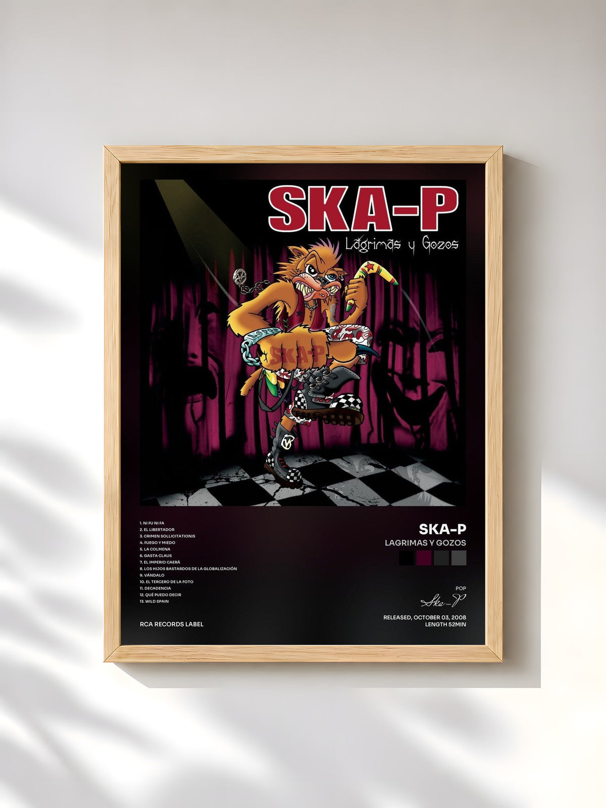 #bois Tableau de l'album Lagrimas Y Gozos de Ska-P, cadre en bois brut, imprimé et encadré en France
