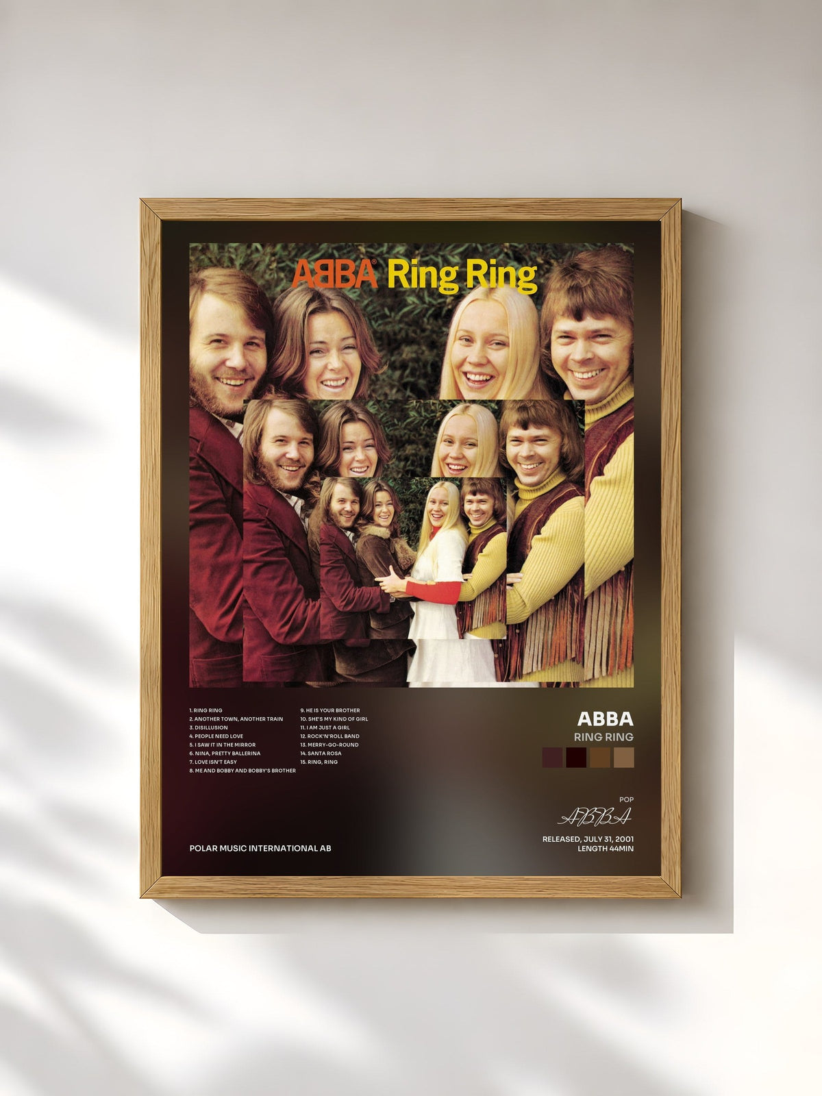 #bois Tableau de l'album Ring Ring de ABBA, cadre en bois brut, imprimé et encadré en France