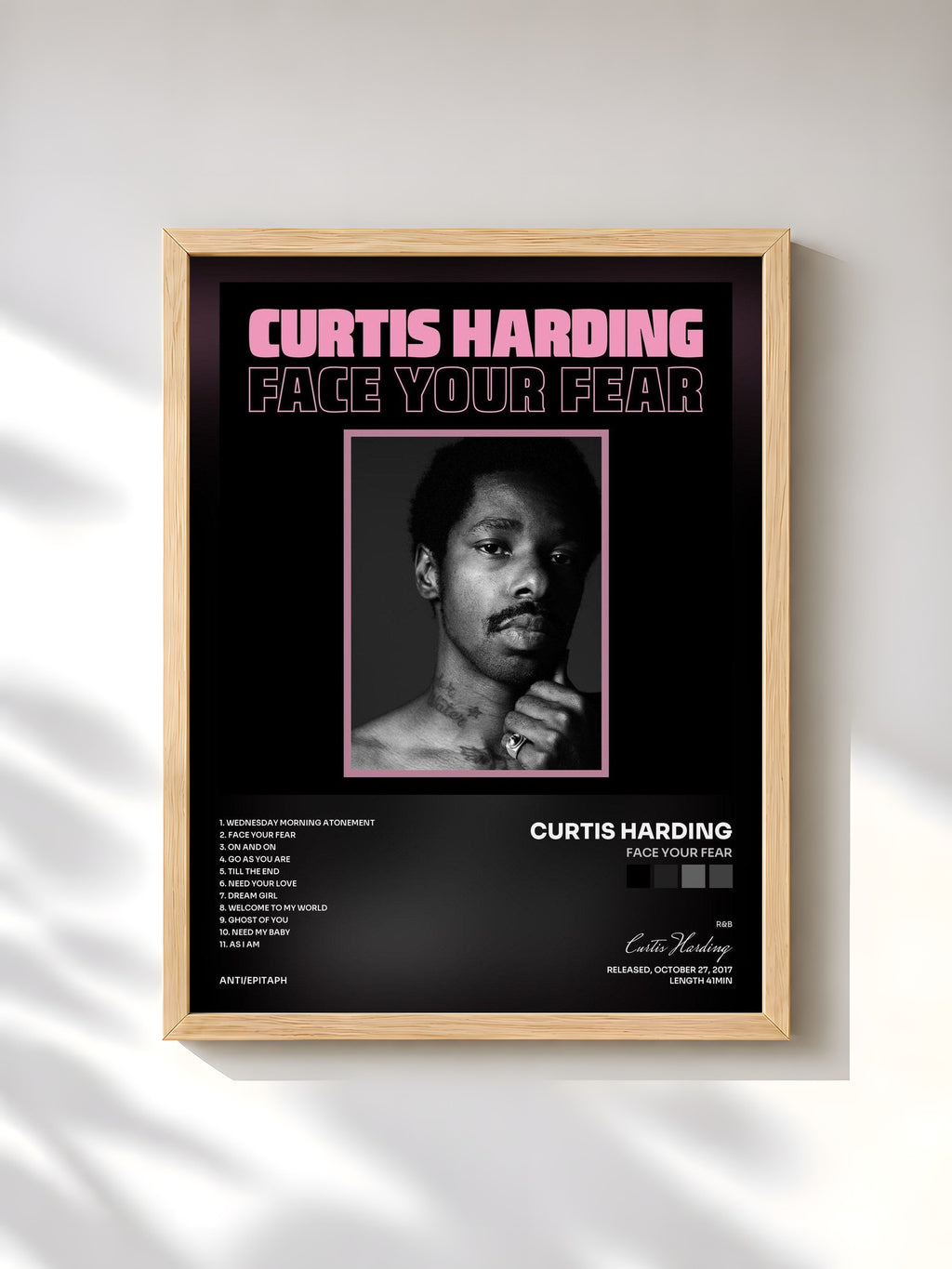 #bois Tableau de l'album Face Your Fear de Curtis Harding, cadre en bois brut, imprimé et encadré en France