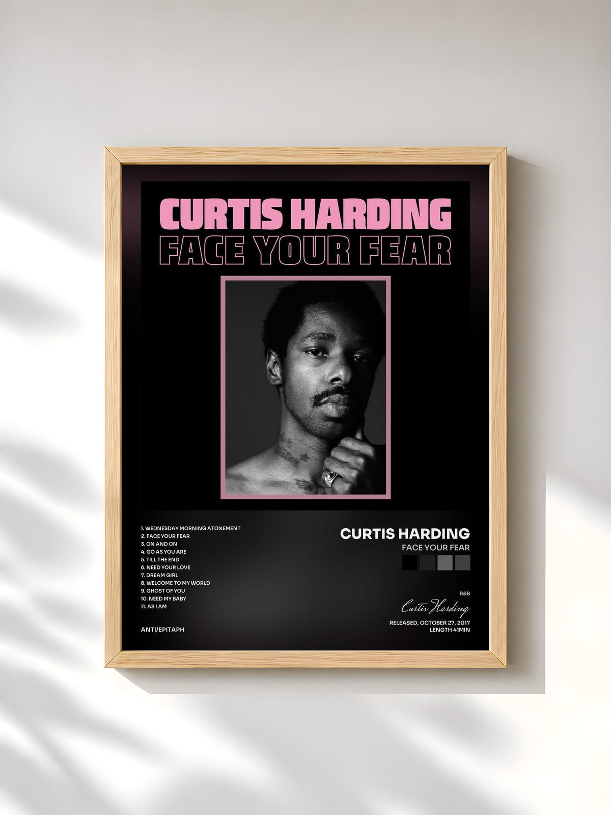 #bois Tableau de l'album Face Your Fear de Curtis Harding, cadre en bois brut, imprimé et encadré en France