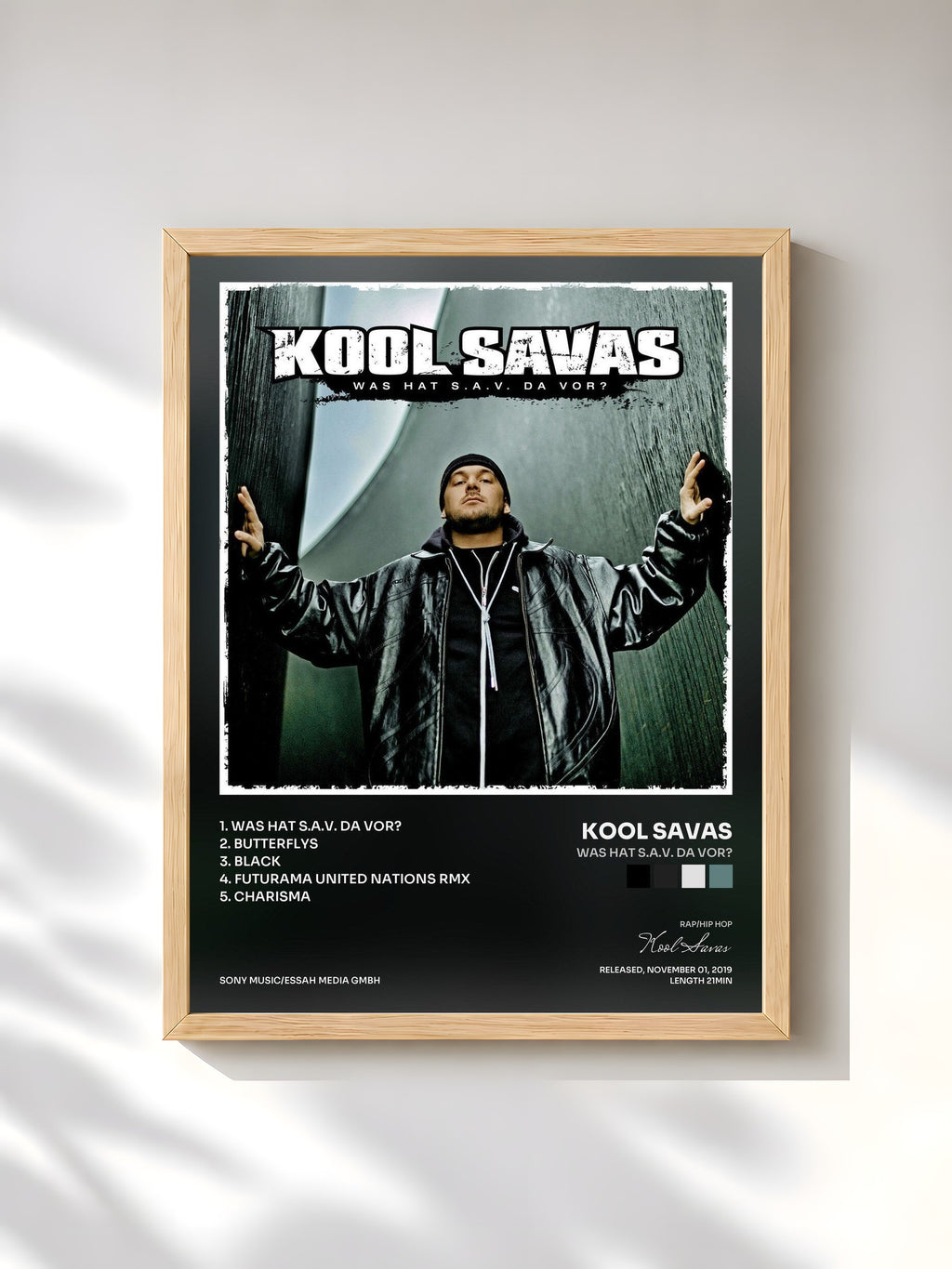 #bois Tableau de l'album Was hat S.A.V. da vor? de Kool Savas, cadre en bois brut, imprimé et encadré en France
