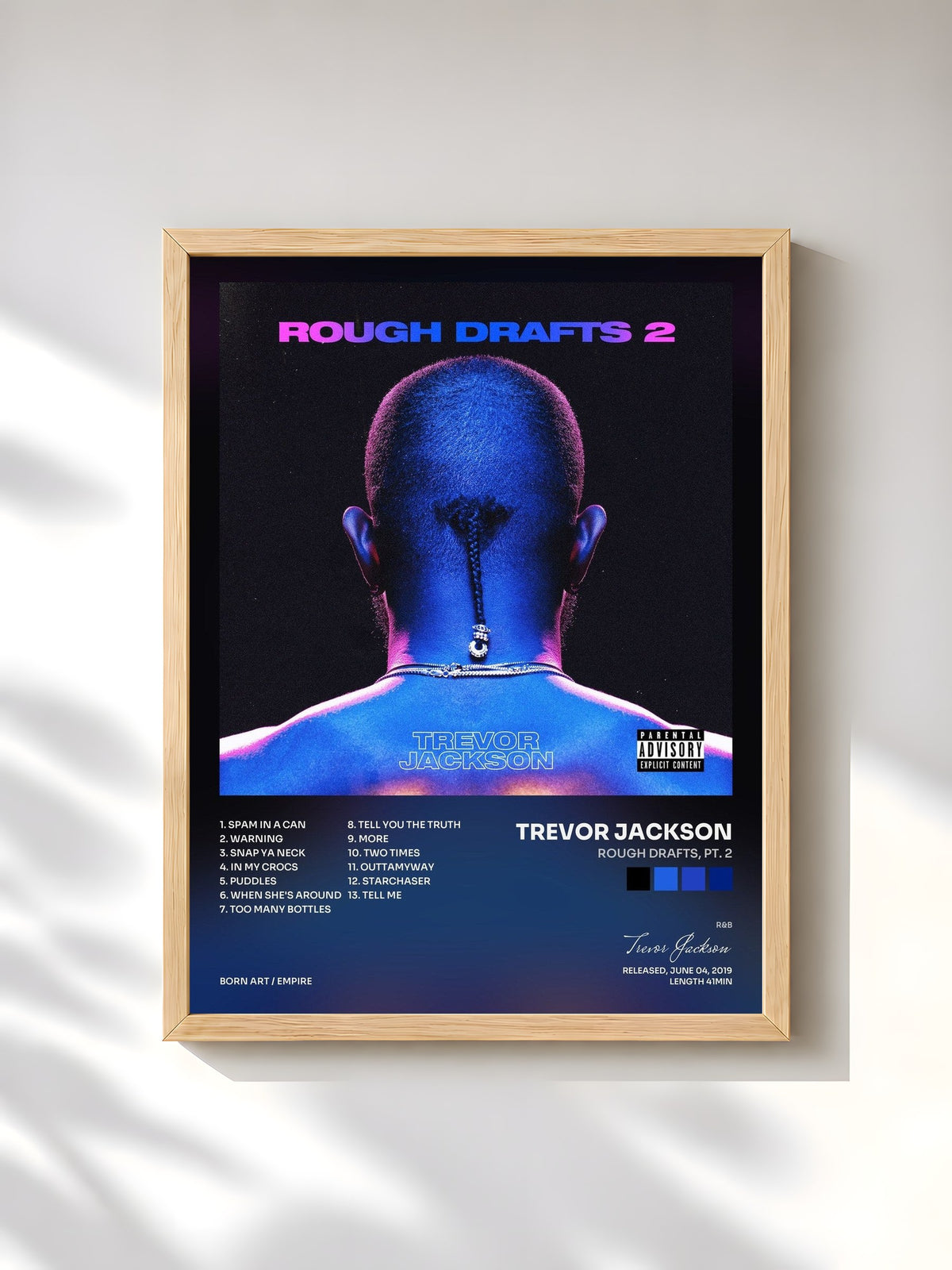 #bois Tableau de l'album Rough Drafts, Pt. 2 de Trevor Jackson, cadre en bois brut, imprimé et encadré en France