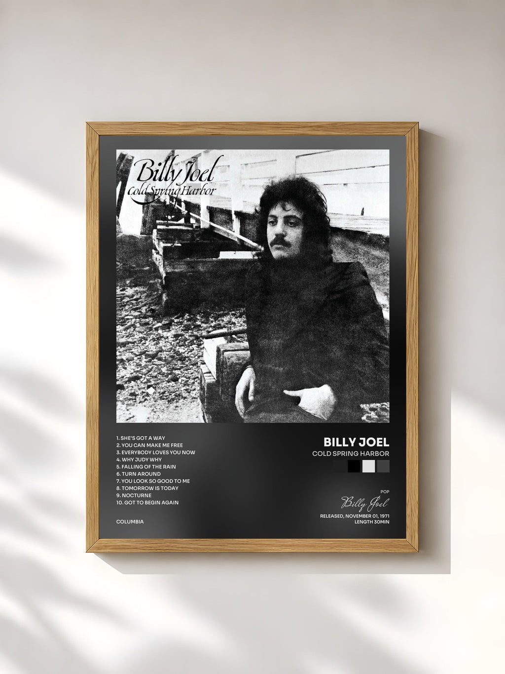 #bois Tableau de l'album Cold Spring Harbor de Billy Joel, cadre en bois brut, imprimé et encadré en France