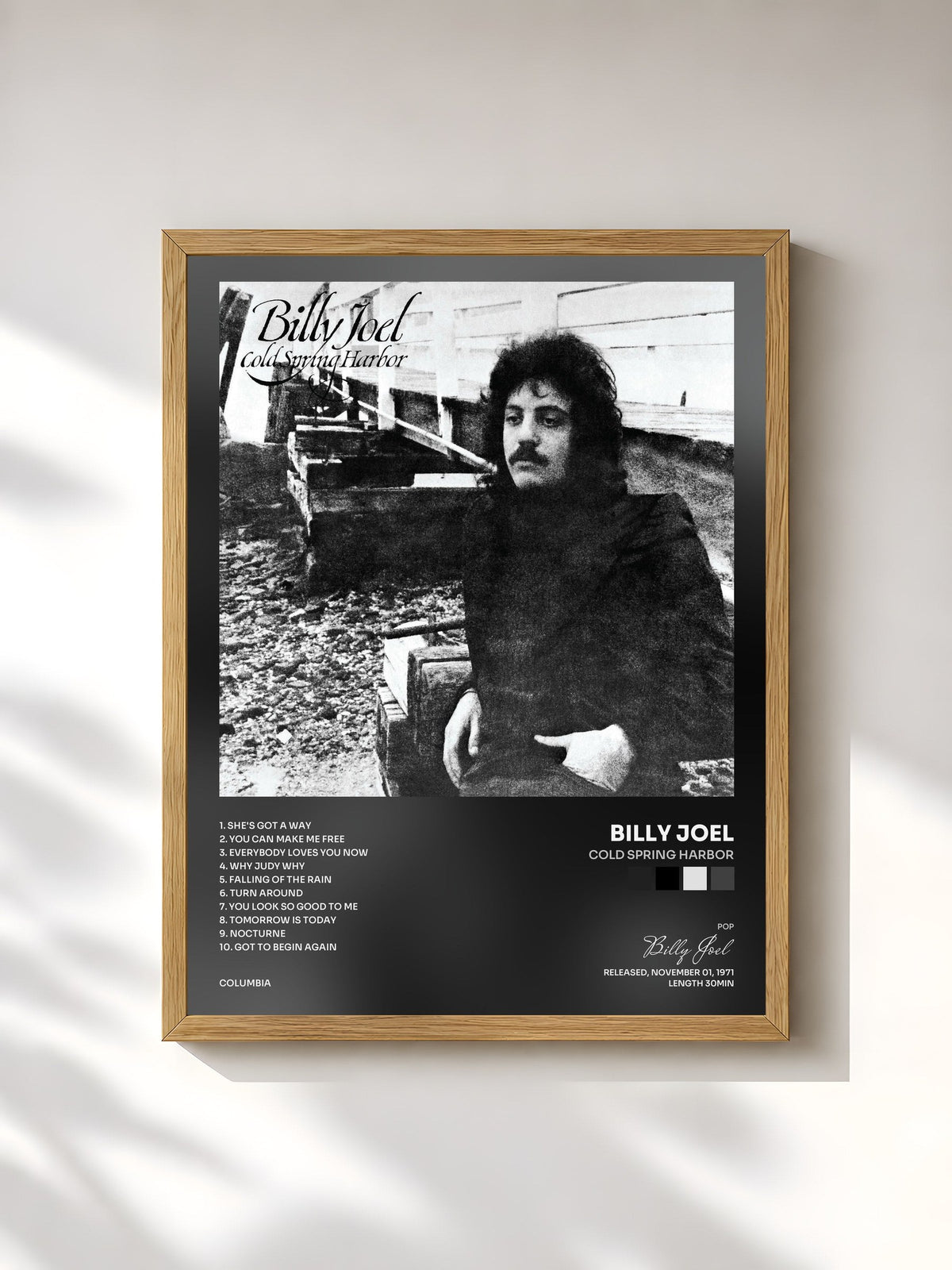 #bois Tableau de l'album Cold Spring Harbor de Billy Joel, cadre en bois brut, imprimé et encadré en France