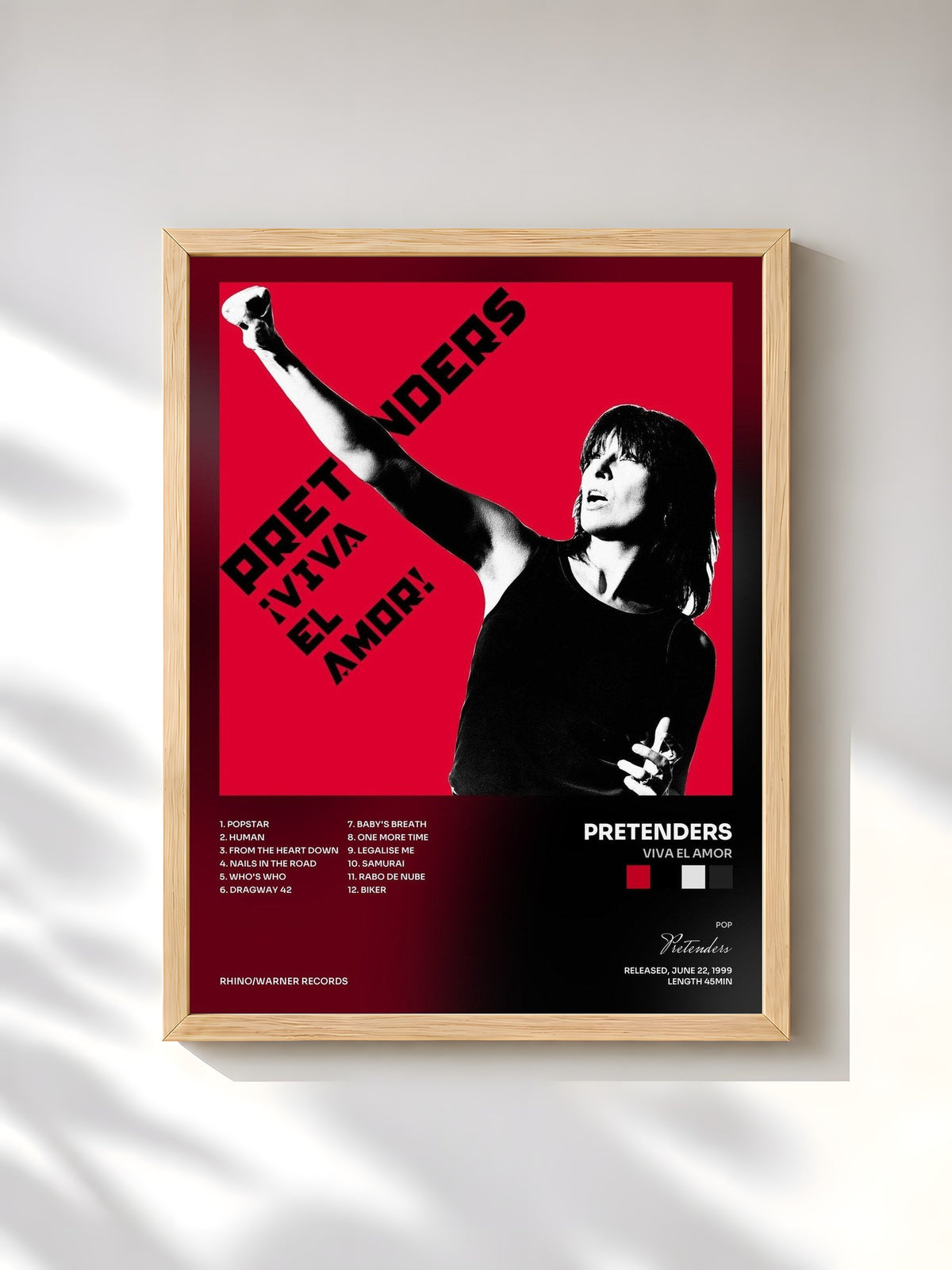 #bois Tableau de l'album Viva El Amor de Pretenders, cadre en bois brut, imprimé et encadré en France